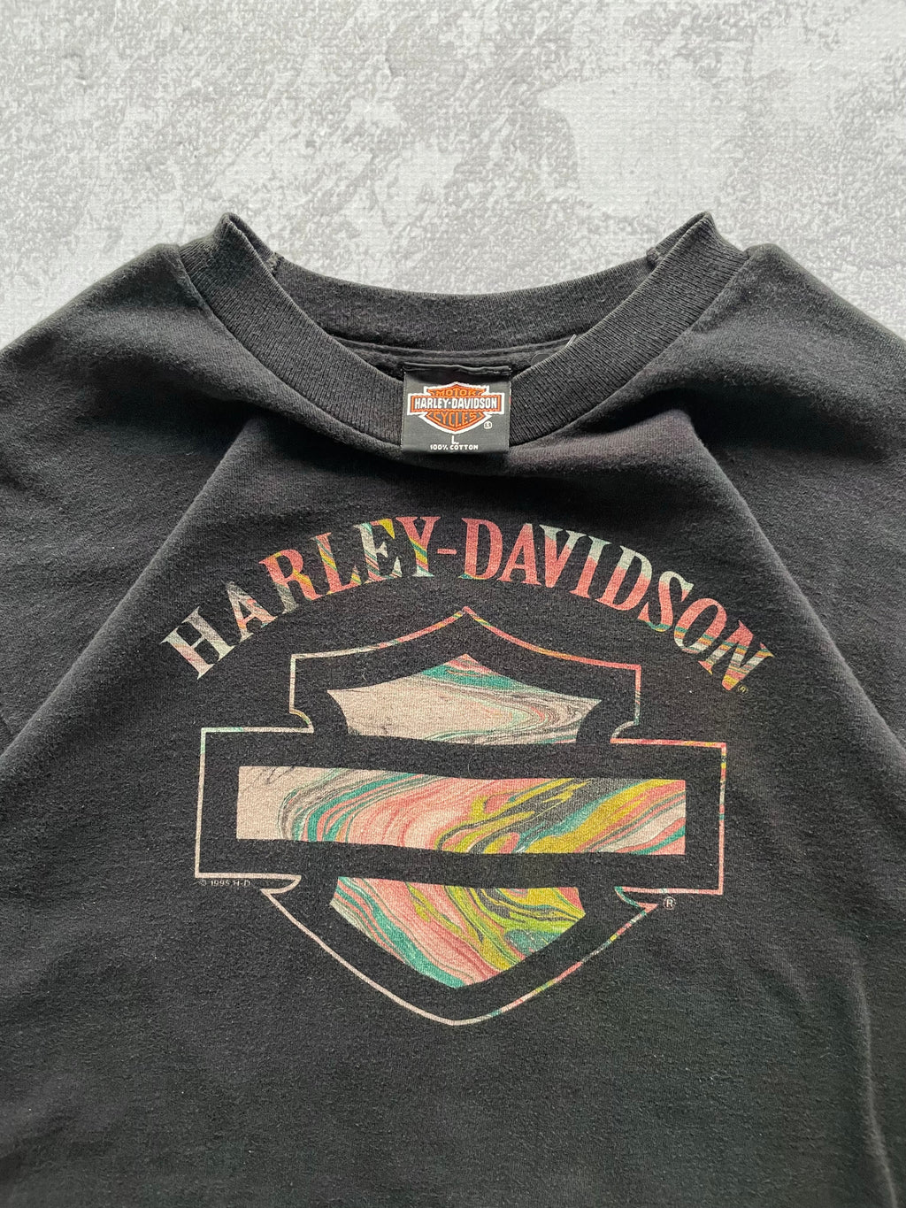 Vintage 1995 Harley Davidson Marble Logo Tee Shirt - L