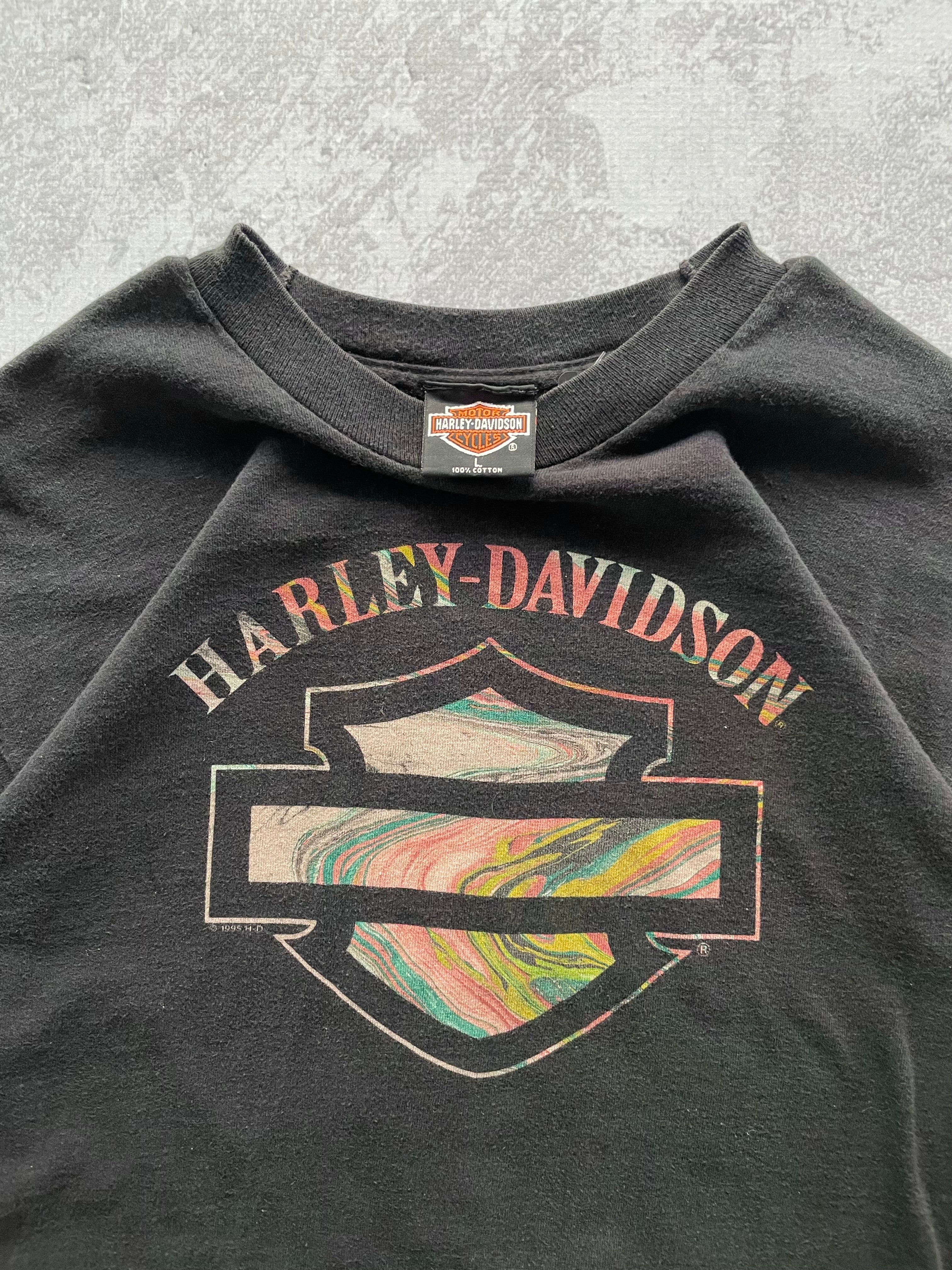 Vintage 1995 Harley Davidson Marble Logo Tee Shirt - L