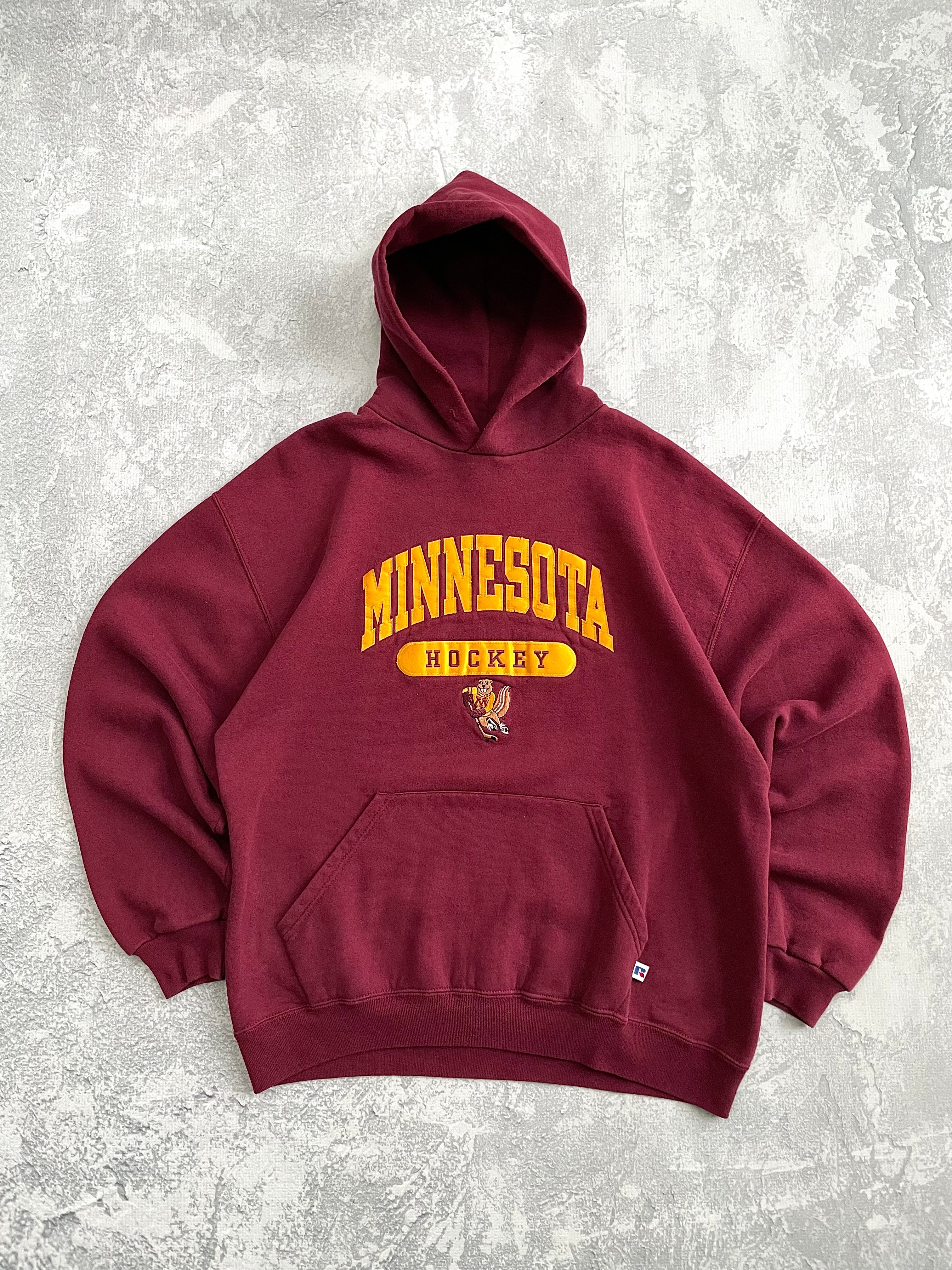 Vintage 90s Russell Athletic University of Minnesota Hockey Burgundy Hoodie - XL