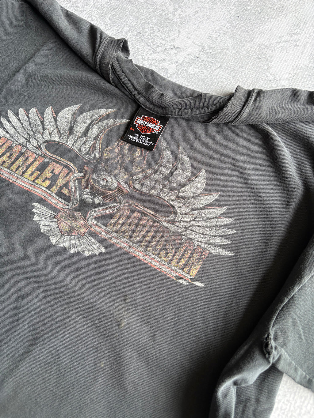 Vintage Y2K Harley Davidson Logo Faded Biker Black Tee Shirt - 2XL