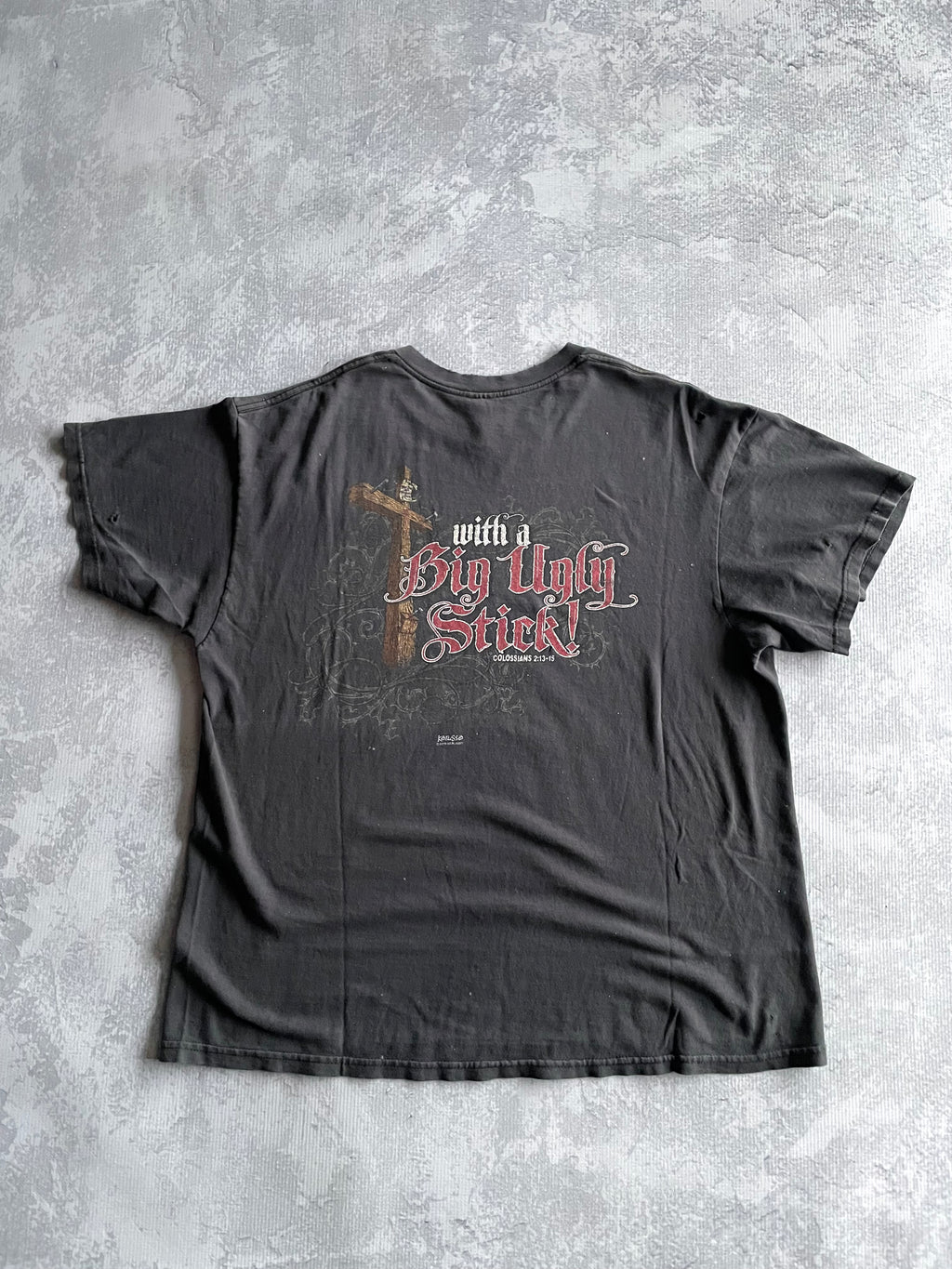 Vintage Jesus Beat The Devil Funny Distressed Faded Tee Shirt