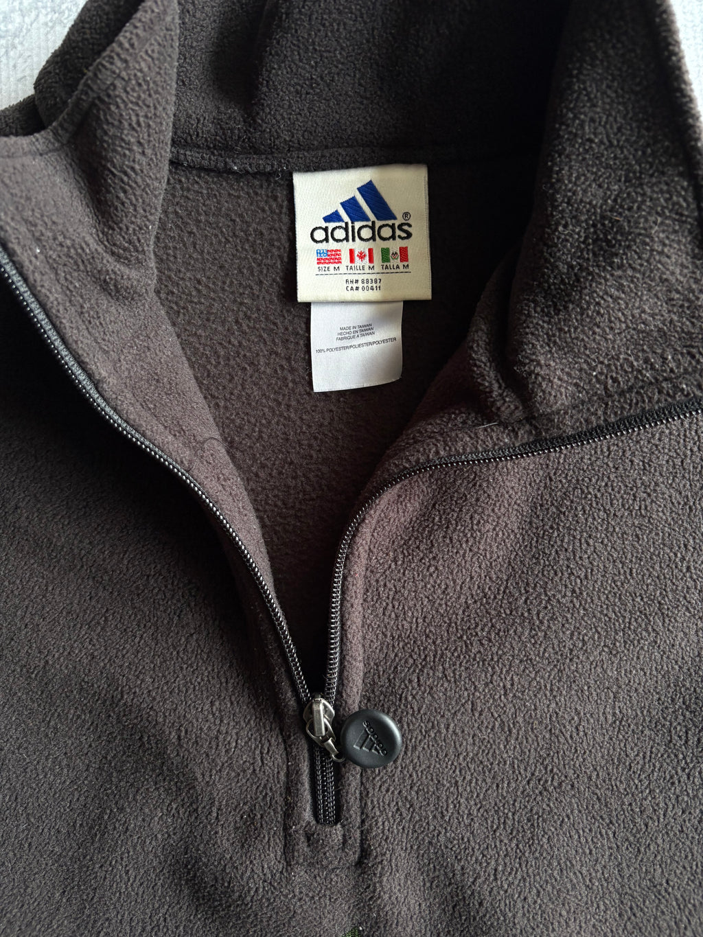 Vintage 90s Adidas Logo Quarter Zip Black Fleece Sweater - L
