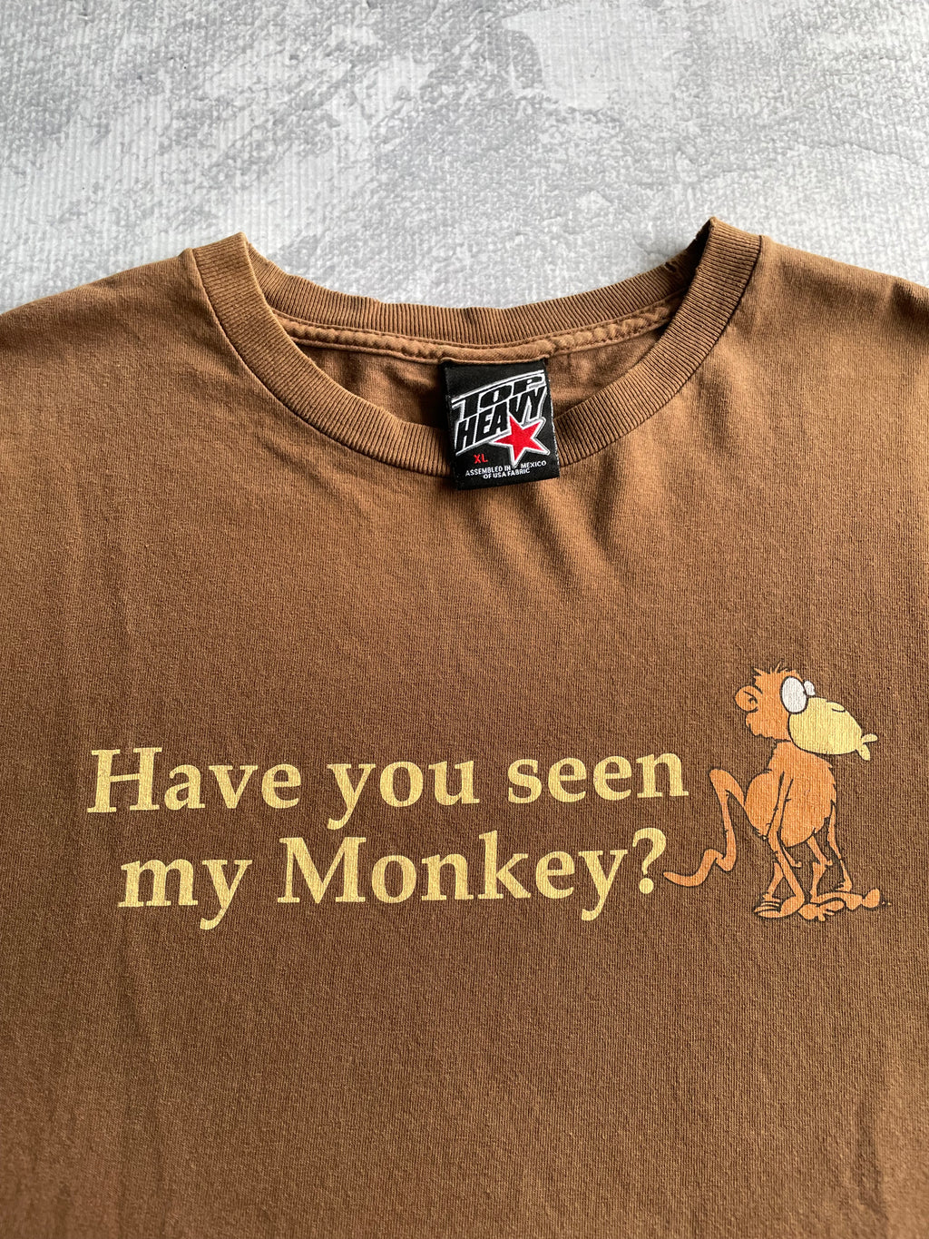Vintage 90s Top Heavy Monkey Funny Brown Tee Shirt - XL