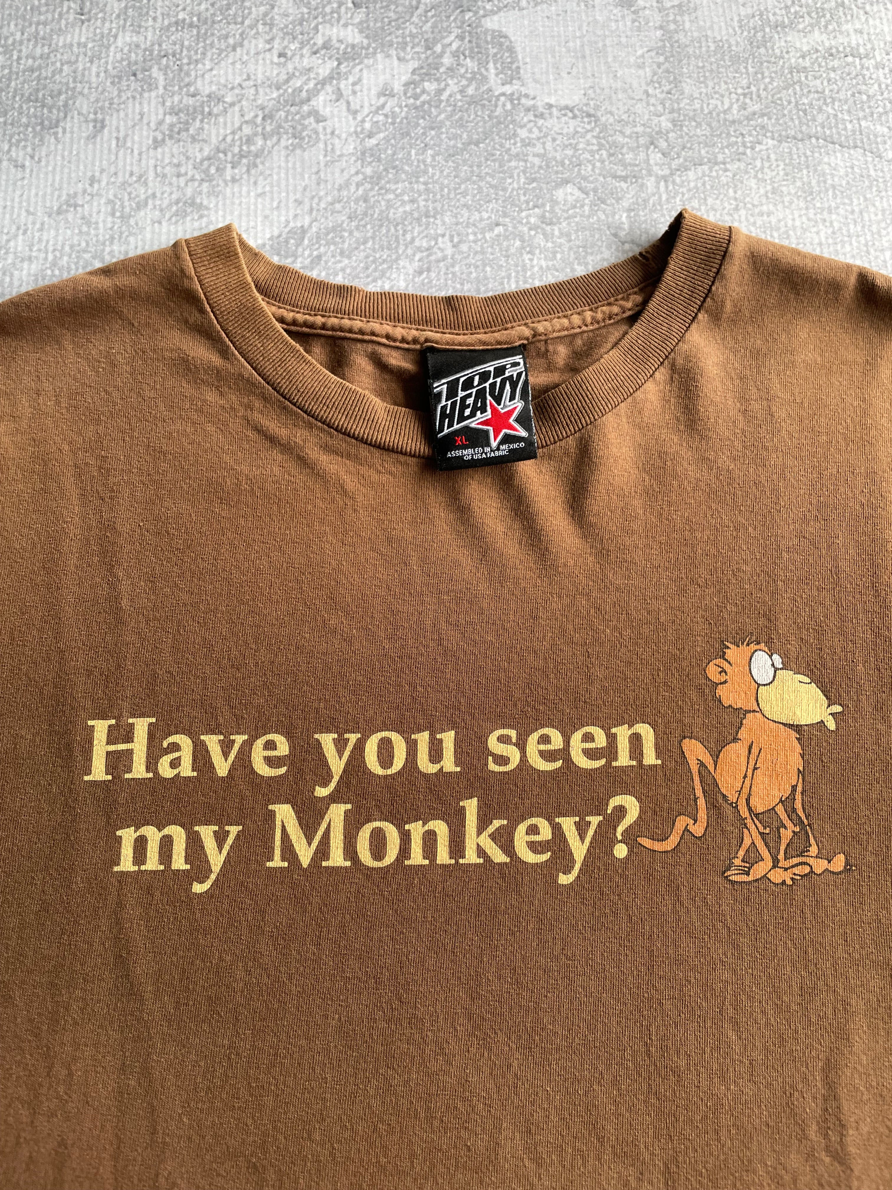 Vintage 90s Top Heavy Monkey Funny Brown Tee Shirt - XL