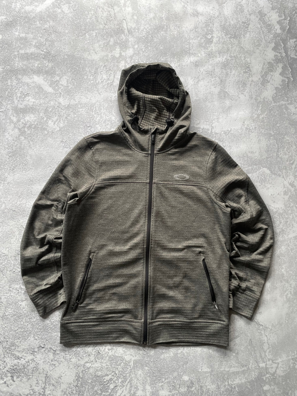 Oakley Logo Textured Grey Zip Up Hoodie - S