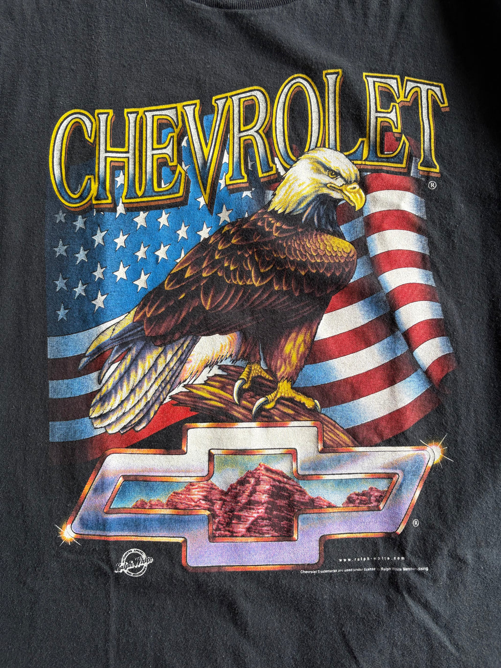 Vintage 90s Chevrolet Bald Eagle USA Black Tee Shirt - XL