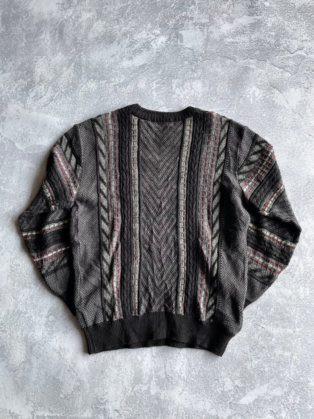 Vintage 90s Lindbergh 3D Abstract Striped Coogi Style Knit Sweater - M