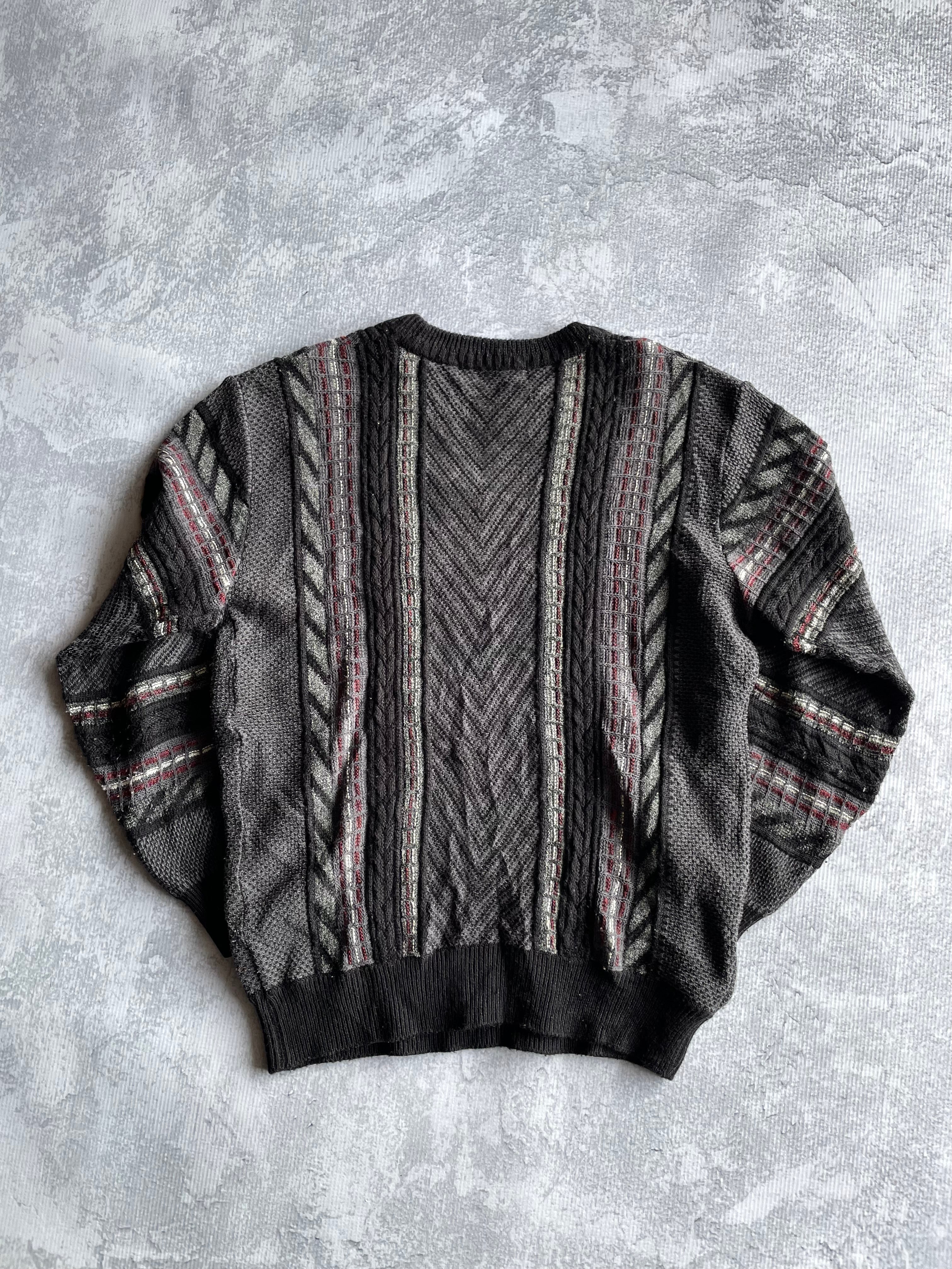 Vintage 90s Lindbergh 3D Abstract Striped Coogi Style Knit Sweater - M