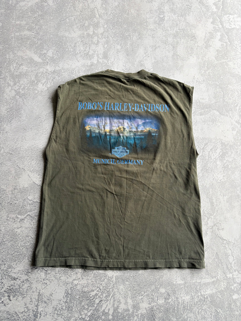 Vintage 2001 Harley Davidson Biker Faded Green Tank Top - L
