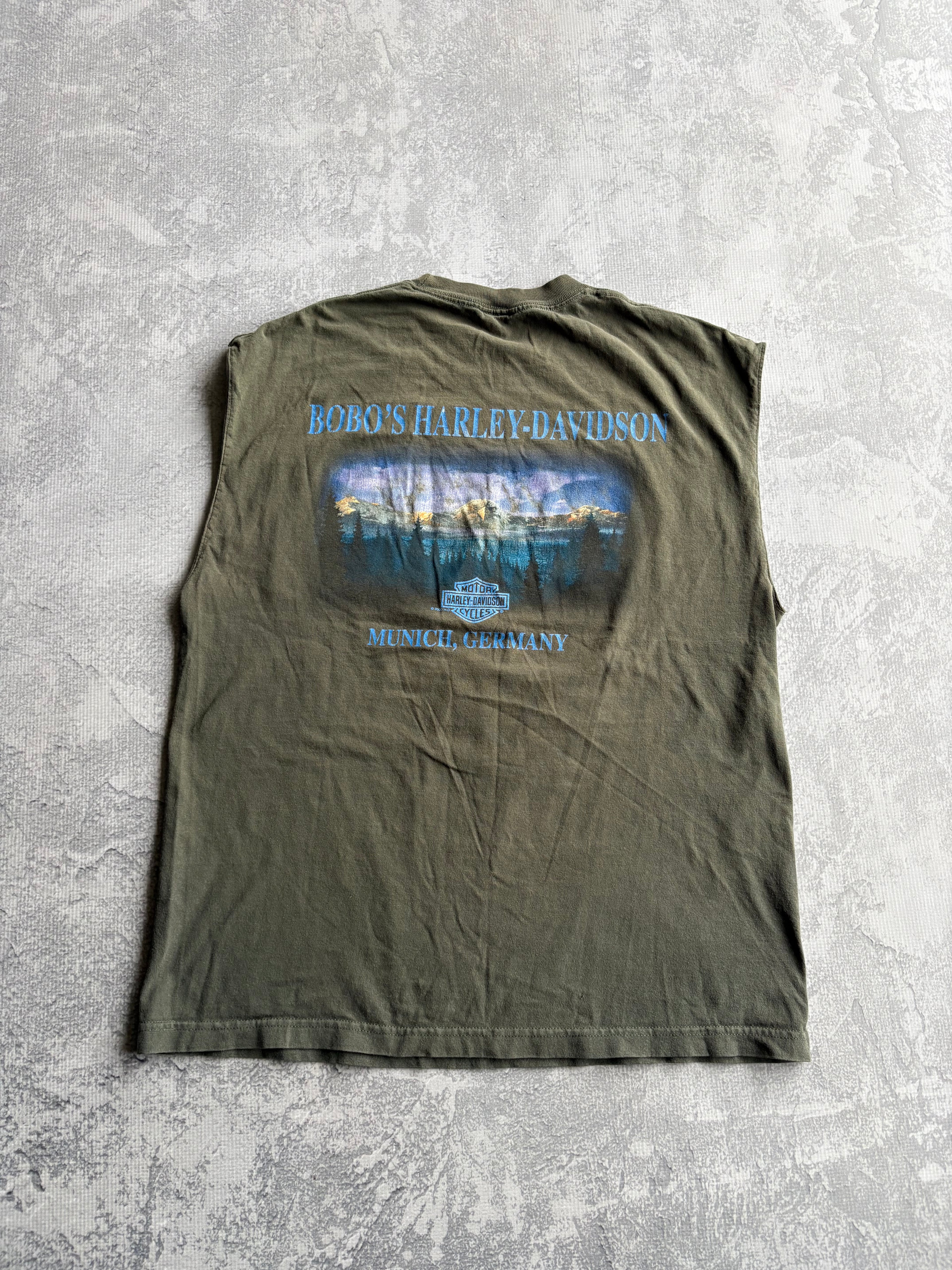 Vintage 2001 Harley Davidson Biker Faded Green Tank Top - L