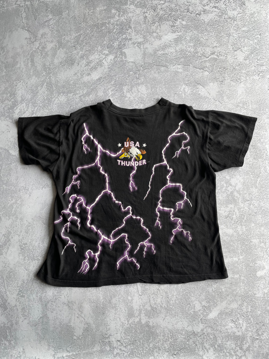Vintage 90s American Thunder Biker Pitbull Lightning AOP Tee Shirt - L