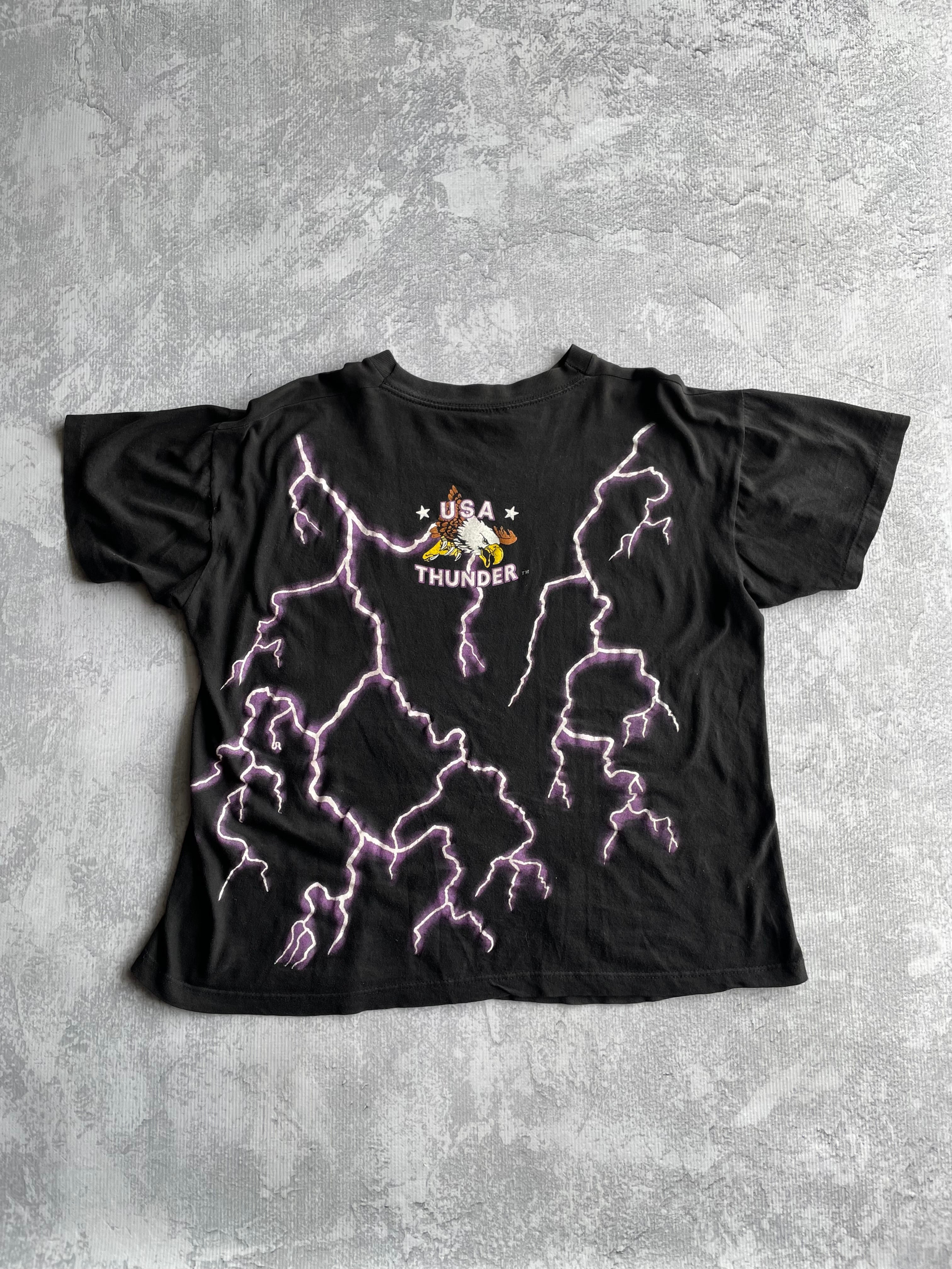 Vintage 90s American Thunder Biker Pitbull Lightning AOP Tee Shirt - L