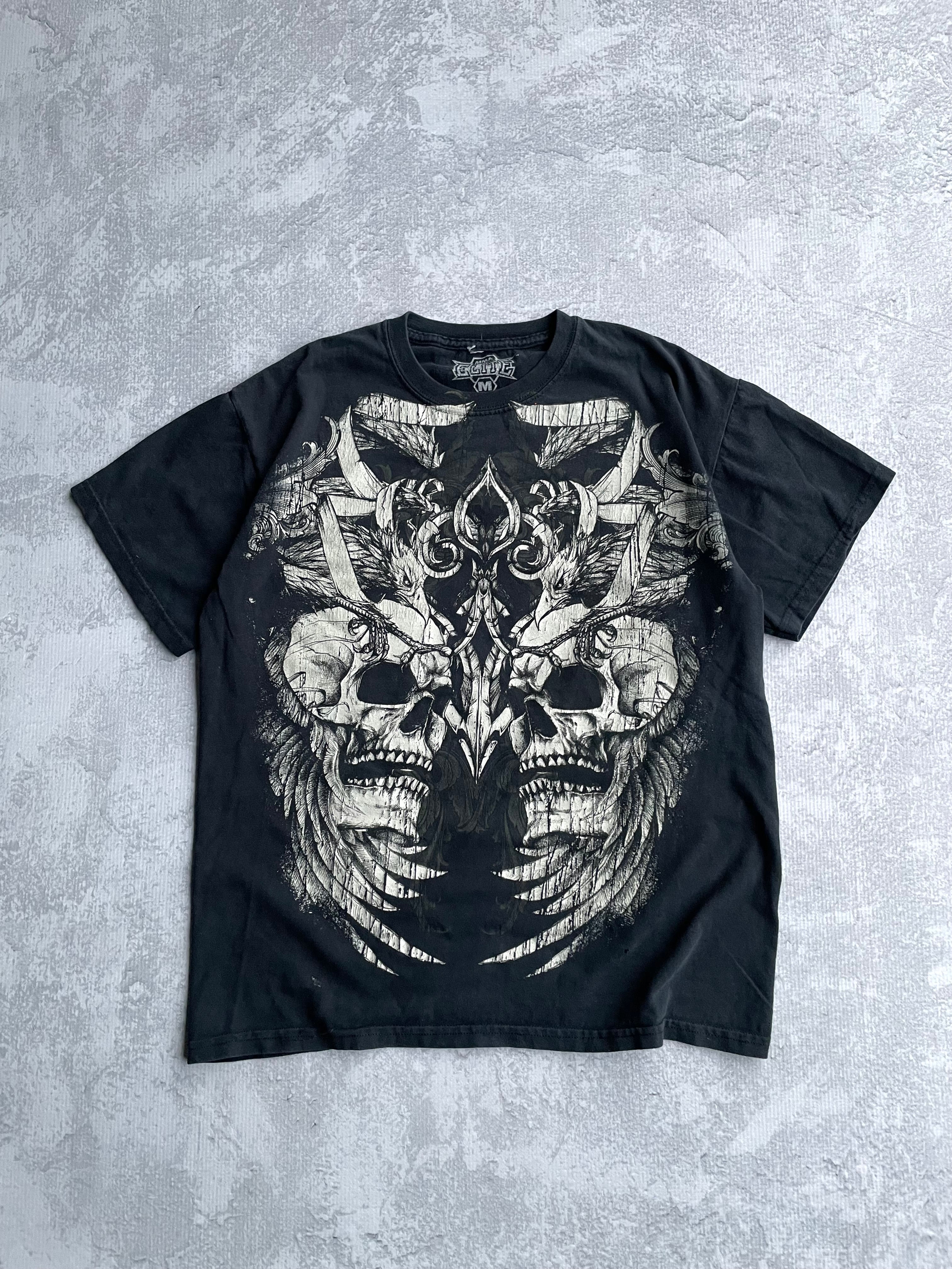 Y2K MMA Elite Skull AOP Grunge Tee Shirt  - M