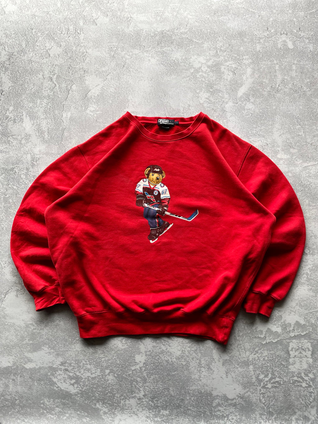Vintage 90s RARE Polo Ralph Lauren Bear Hockey Crewneck - L