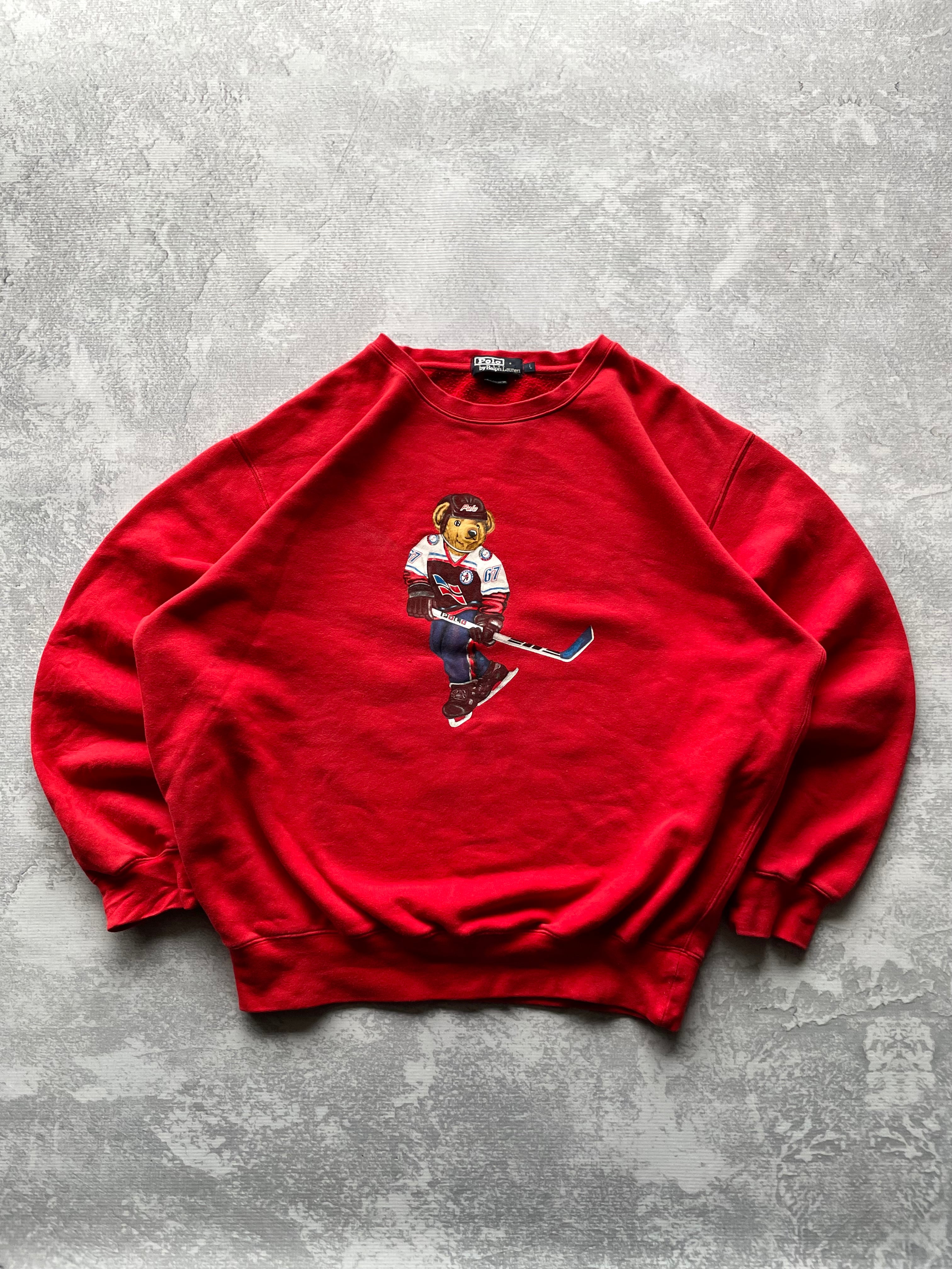 Vintage 90s RARE Polo Ralph Lauren Bear Hockey Crewneck - L