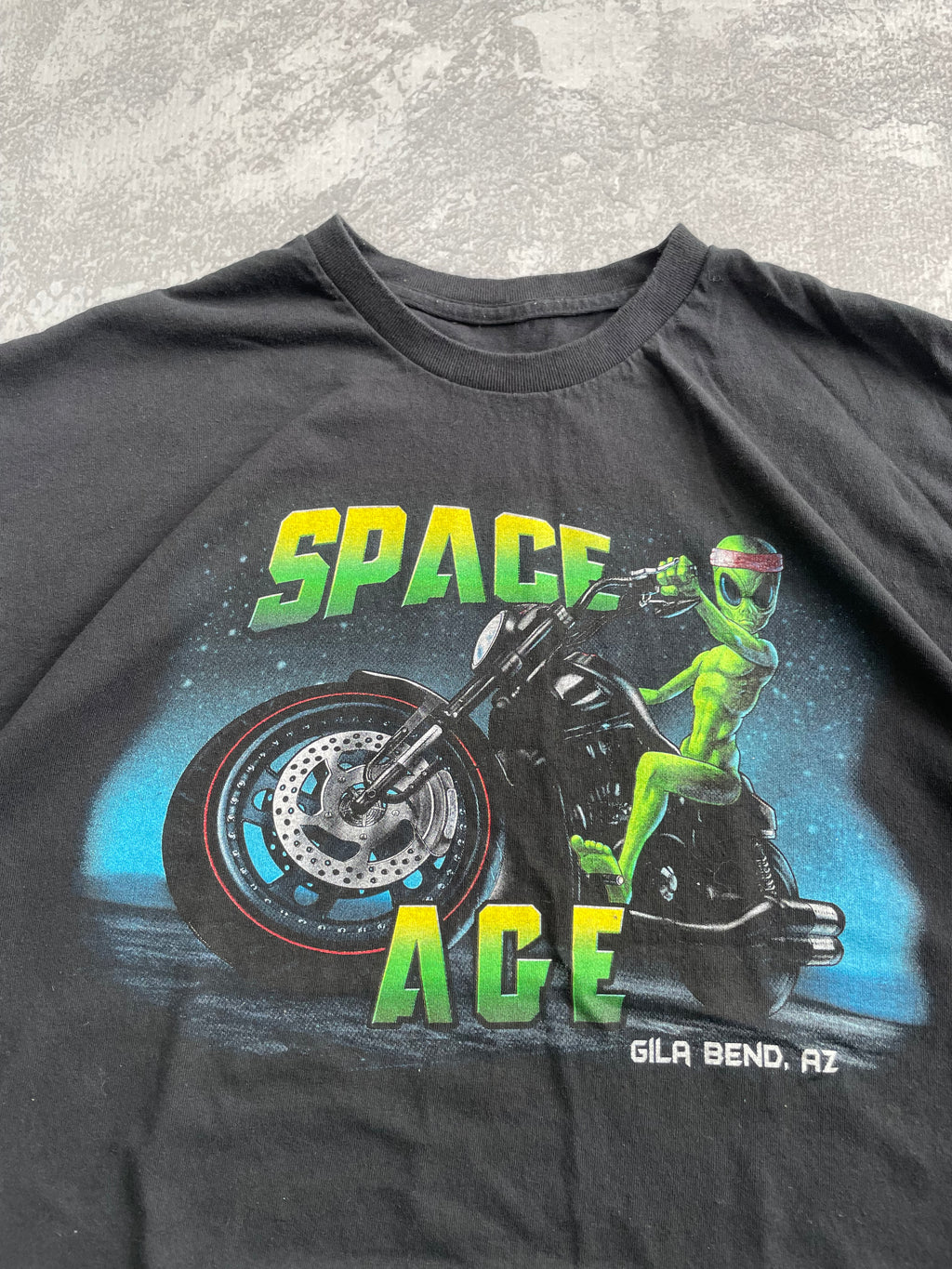 Vintge 2000s Space Age Alien Biker Tee Shirt - XL