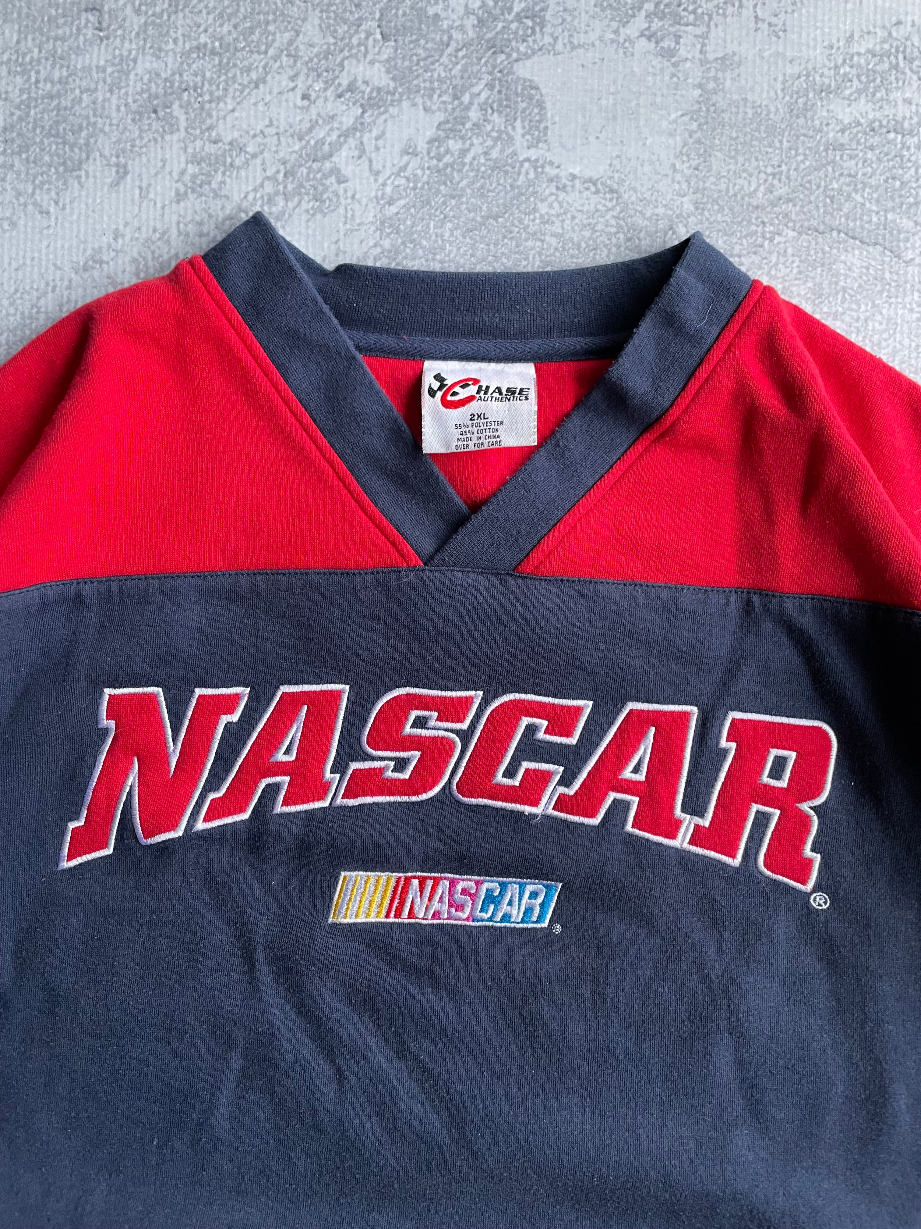 Vintage 90s NASCAR Spellout Navy V-neck Sweatshirt - 2XL