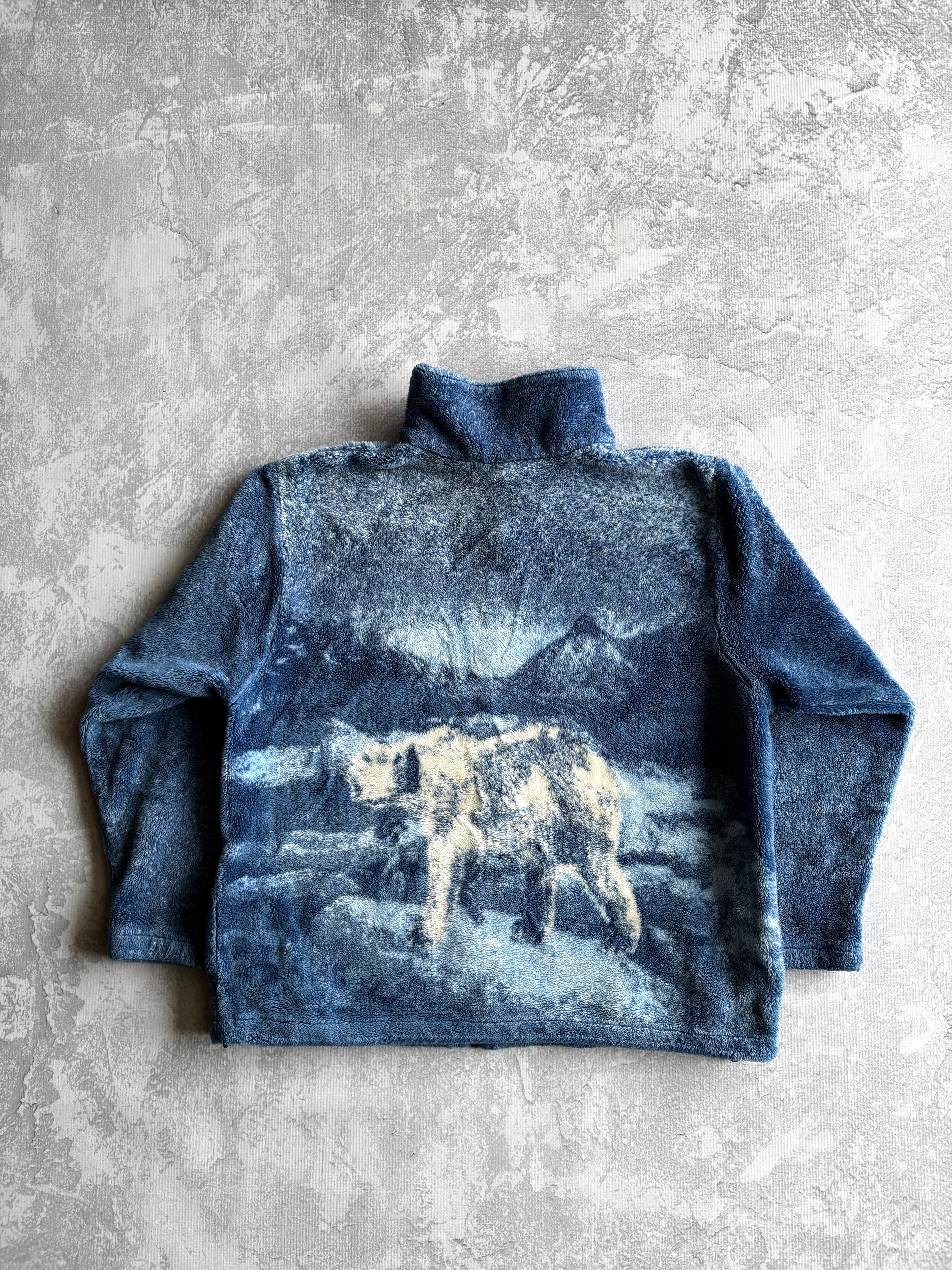 Vintage 90s Adventure Pass Polar Bear AOP Blue Fleece Zip Up Sweater - L