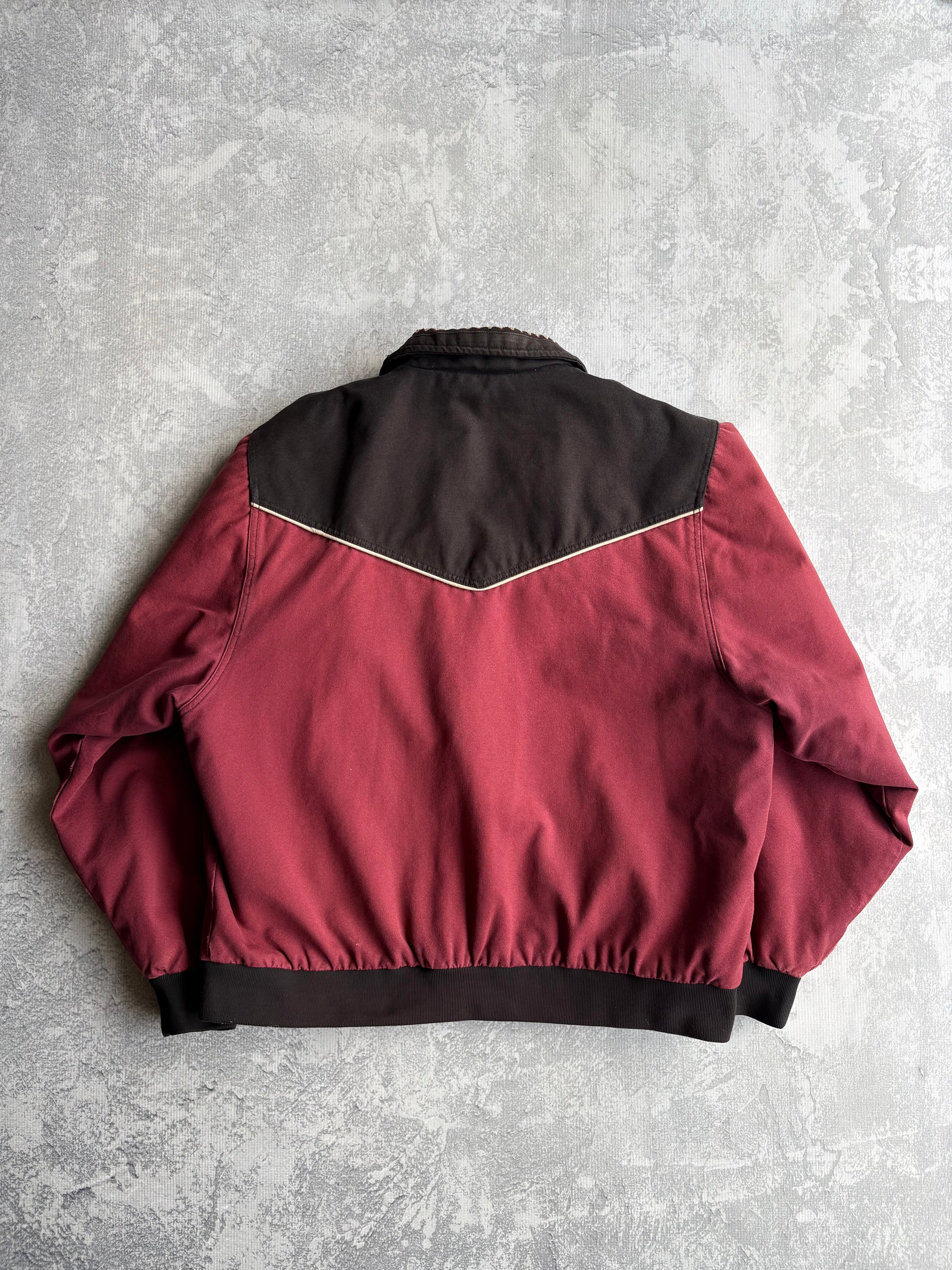 Vintage 2000s Aztec Style Burgundy Worker Canvas Jacket - 2XL