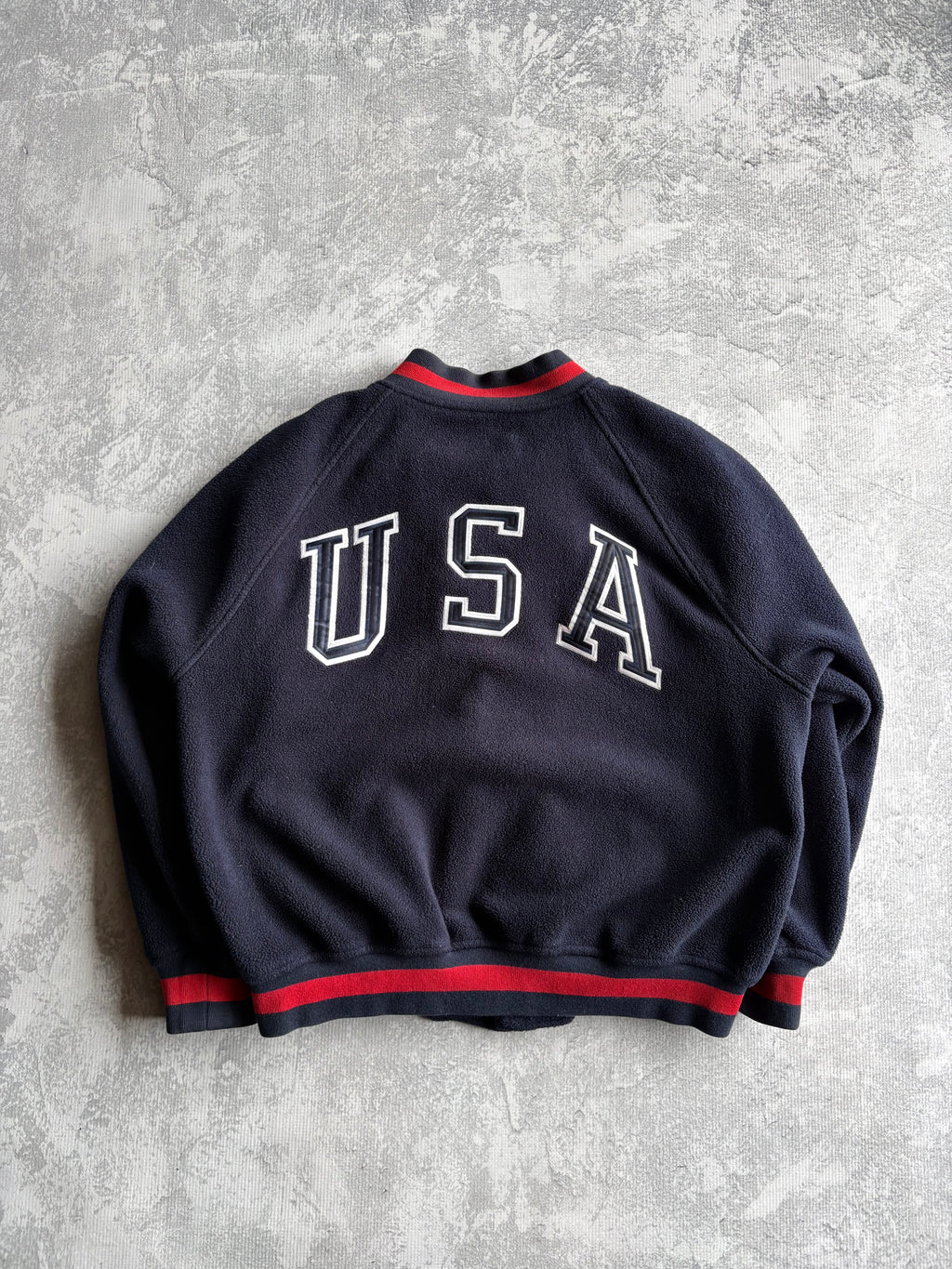 Vintage 90s Polo Sport USA Stadium Button Up Fleece Sweater - L