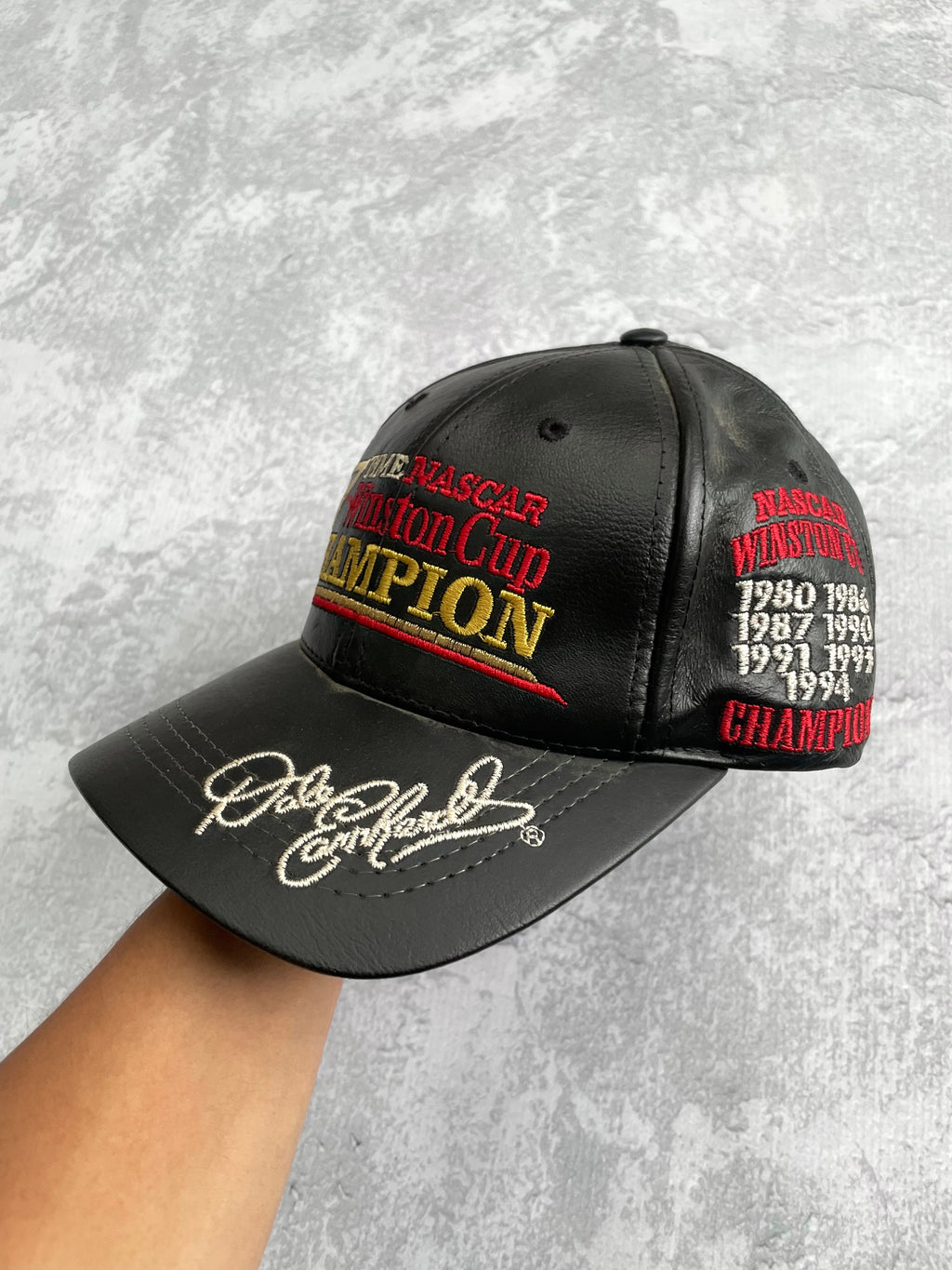 Vintage 90s NASCAR Dale Earnhardt Winston Cup Motorsport Racing Leather Hat Strapback