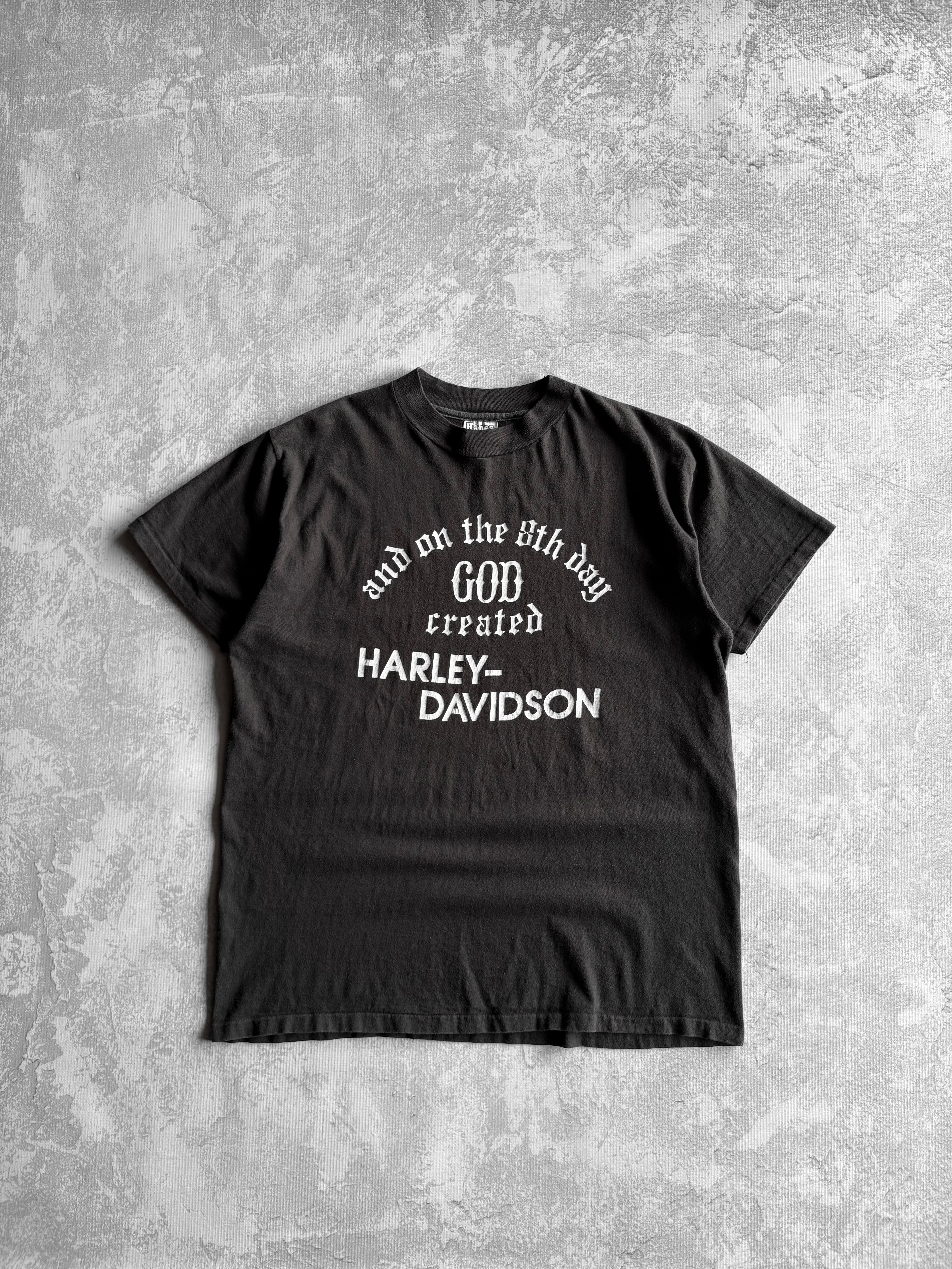 Vintage 1980s On the 8th Day God Created Harly Davidson Tee Shirt - XL
