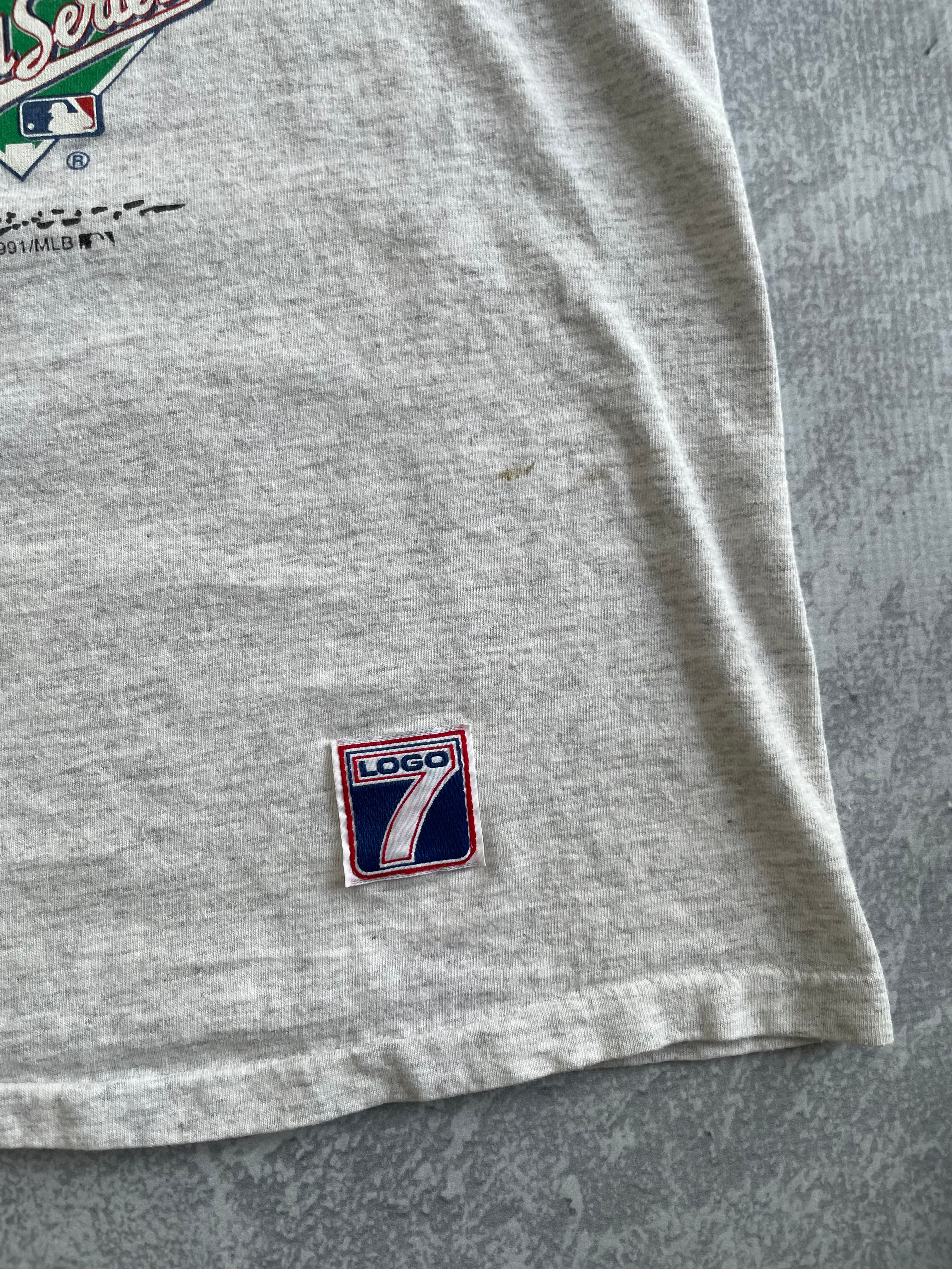 Vintage 1991 Minnesota Twins MLB Logo 7 Big Print Grey Tee Shirt - XL