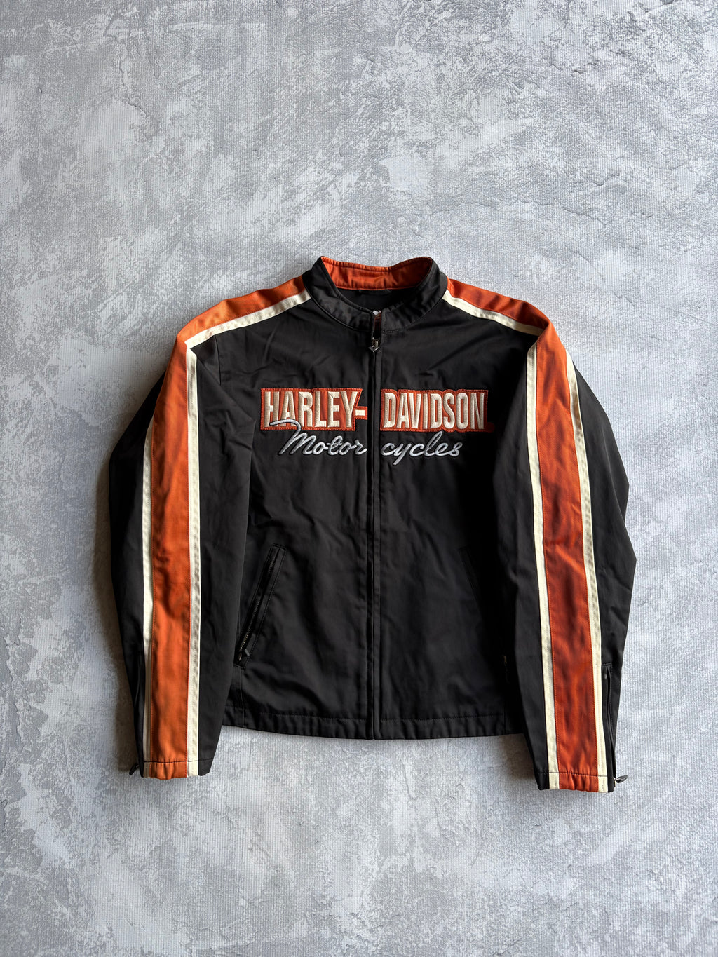 Vintage 90s Harley Davidson Nylon Striped Black Jacket - L