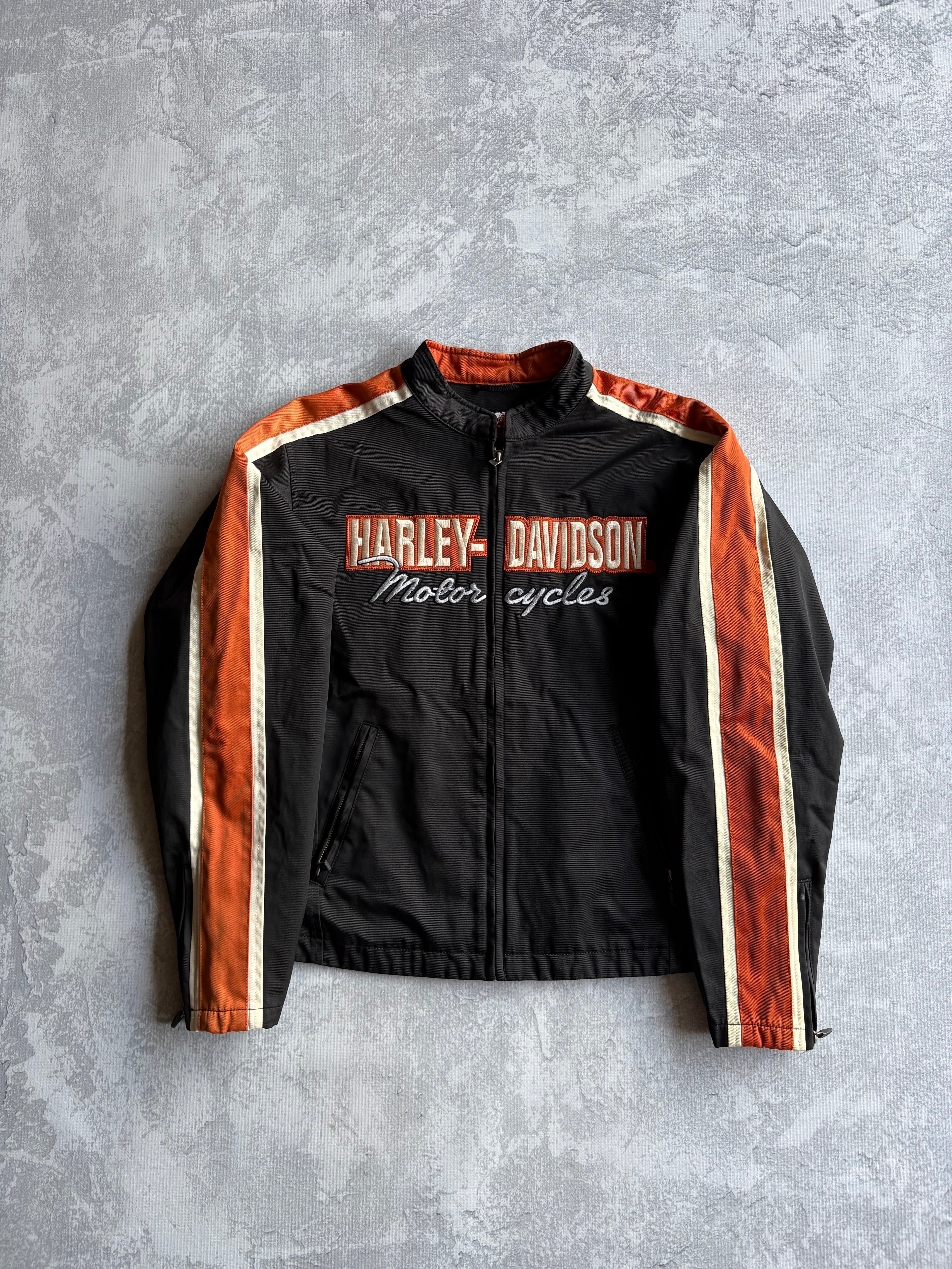 Vintage 90s Harley Davidson Nylon Striped Black Jacket - L