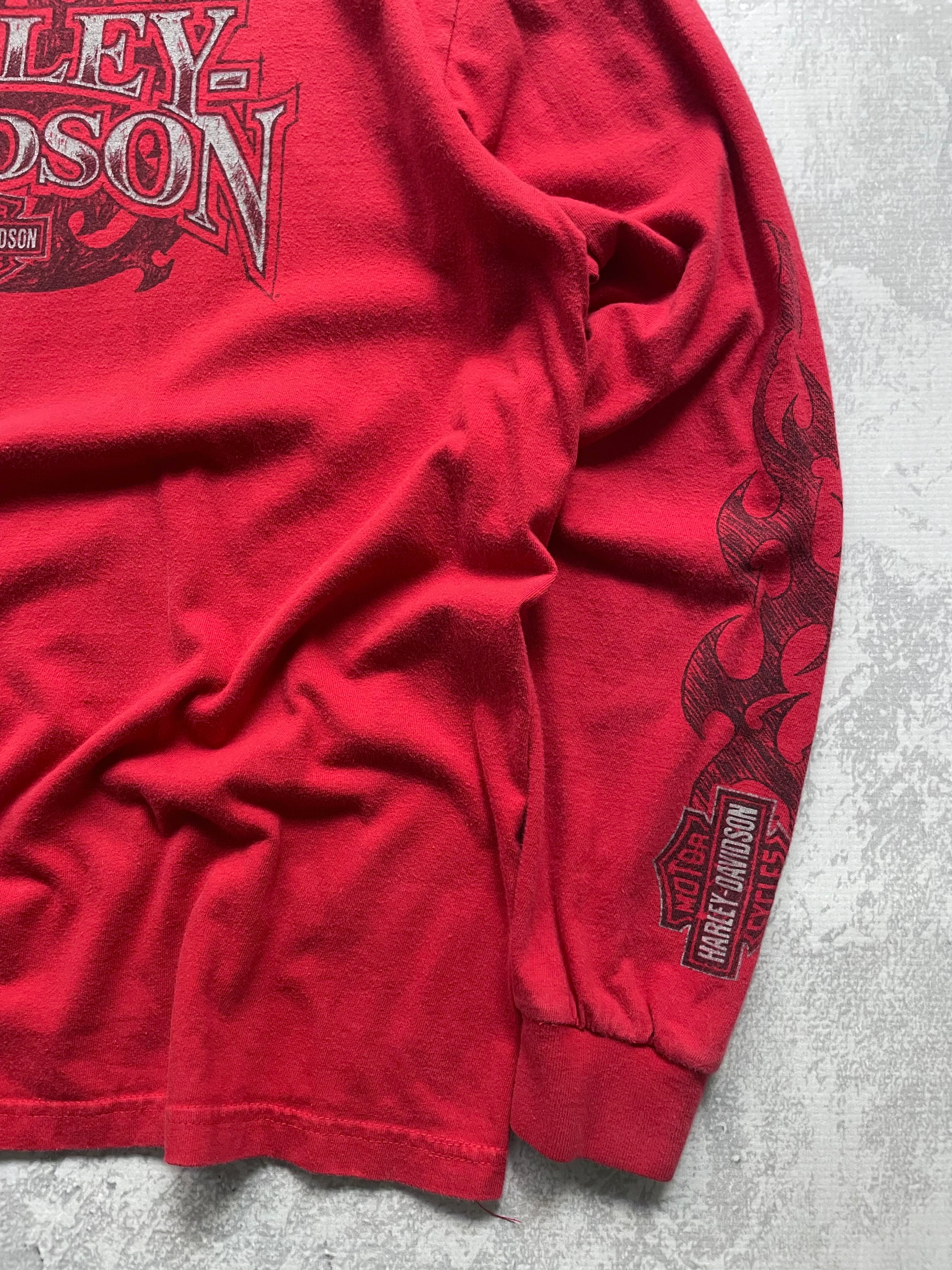 Y2K Harley Davidson Flaming Red Long Sleeve - L