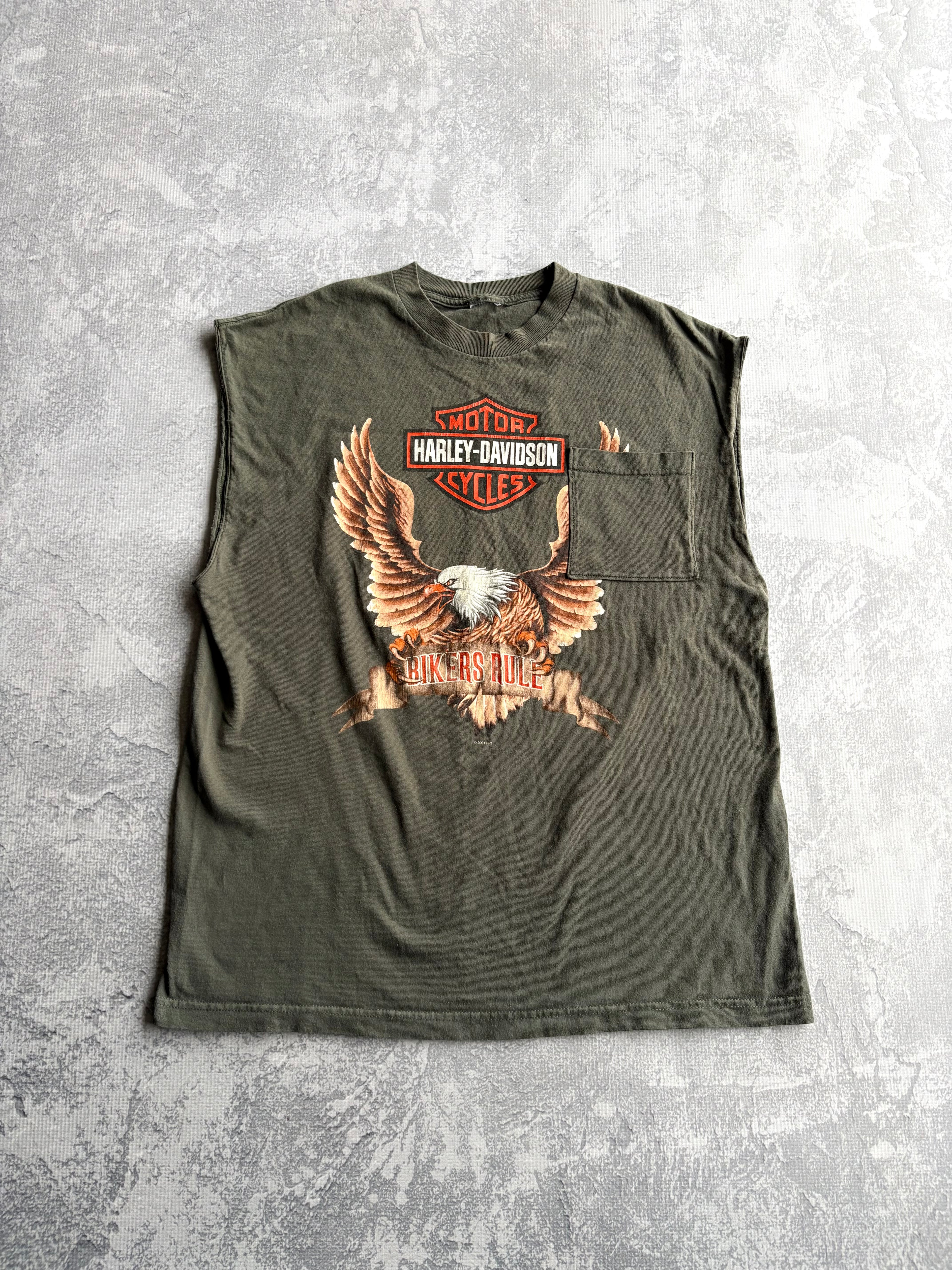 Vintage 2001 Harley Davidson Biker Faded Green Tank Top - L