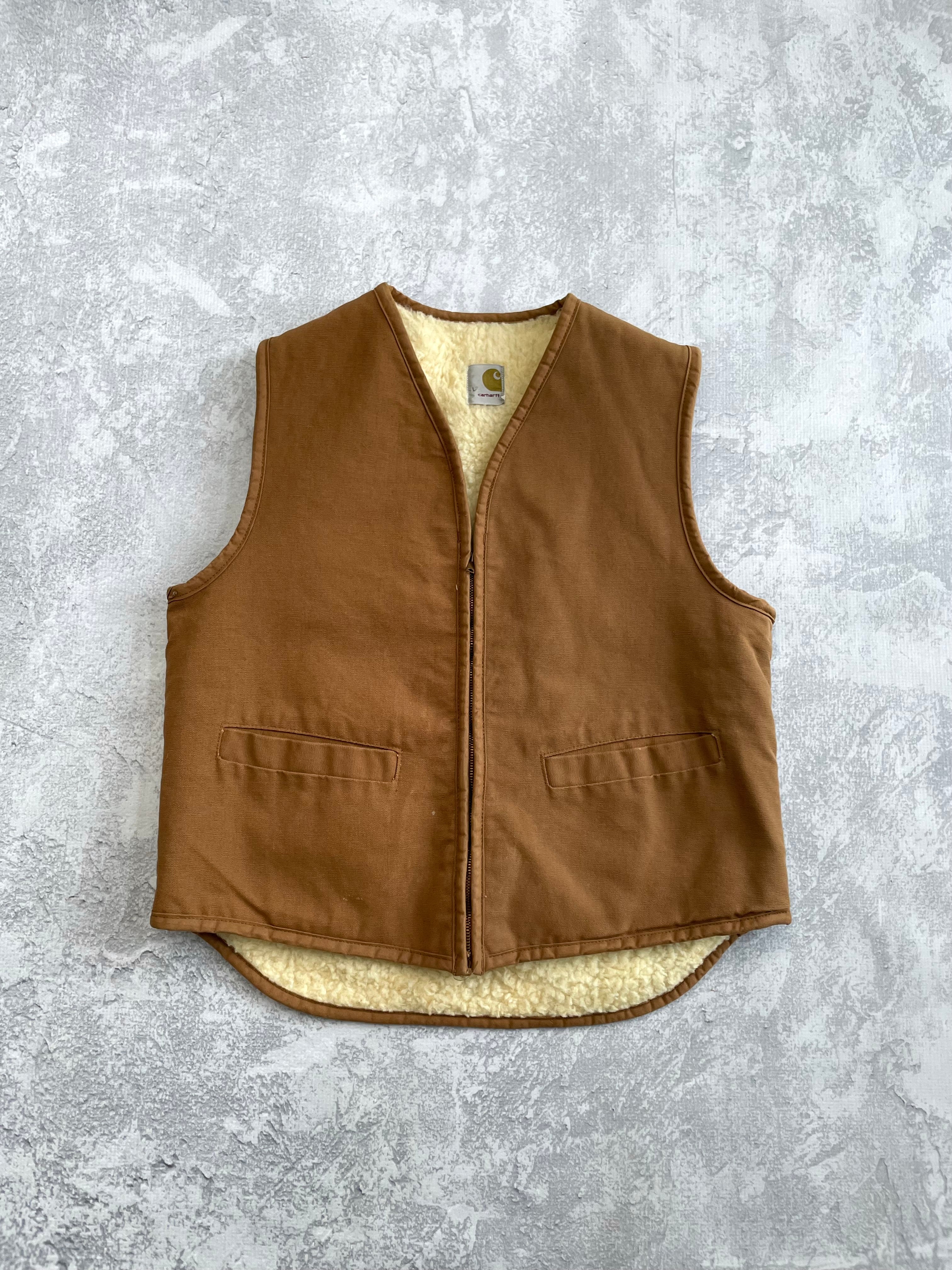 Vintage 80s Carhartt Beige Sherpa Lined Vest - L
