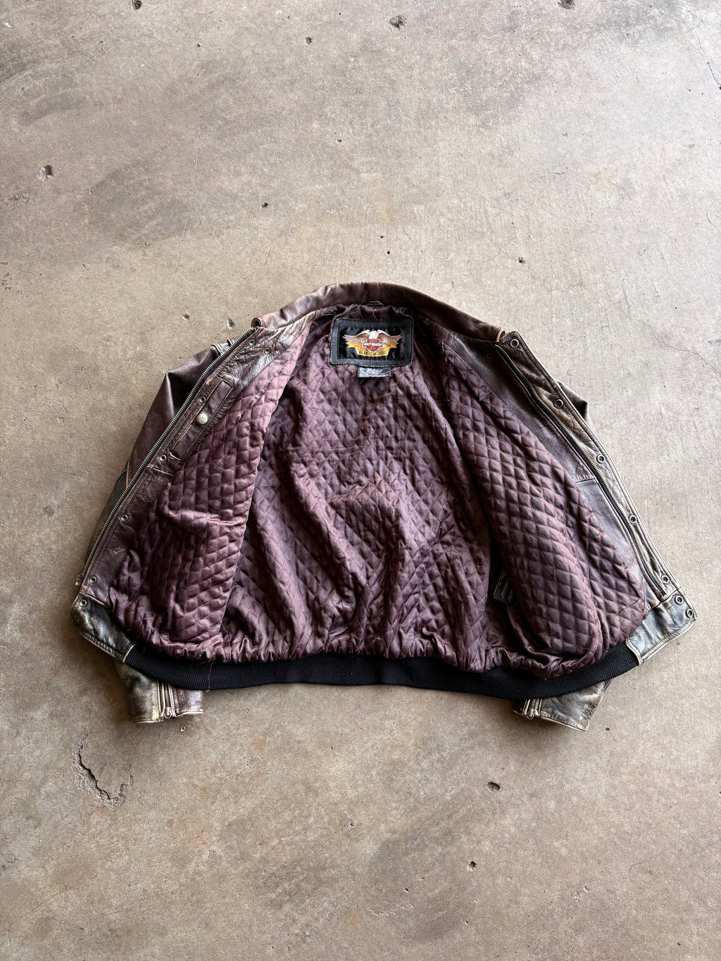 Vintage 90s RARE Harley Davidson Embroidered Distressed Black Purple Leather Jacket - XL