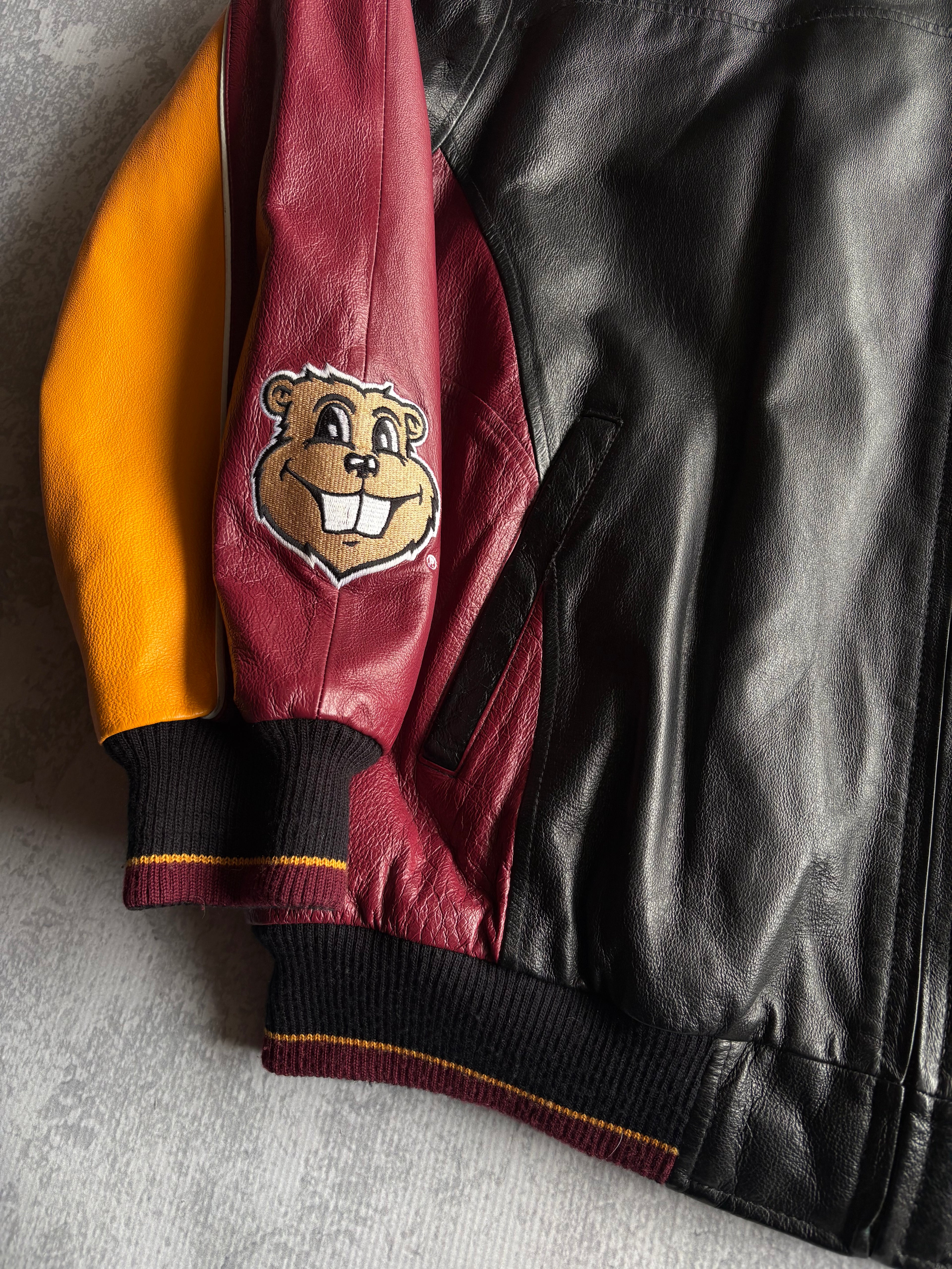 Vintage 90s Minnesota Gophers GI-3 Embroidered Leather Jacket - L