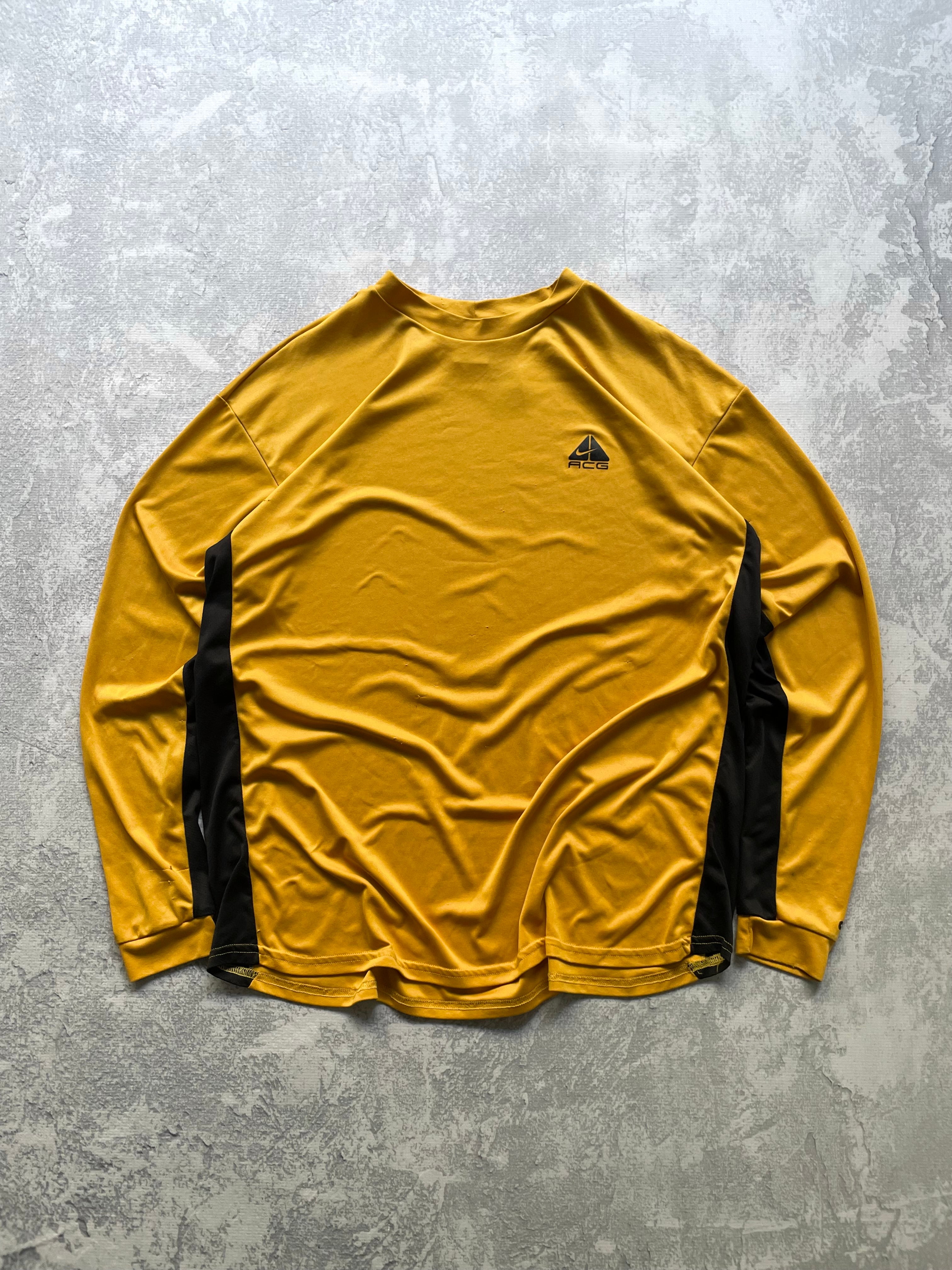 Vintage 90s Nike ACG Yellow Athletic Longsleeve Jersey - 2XL