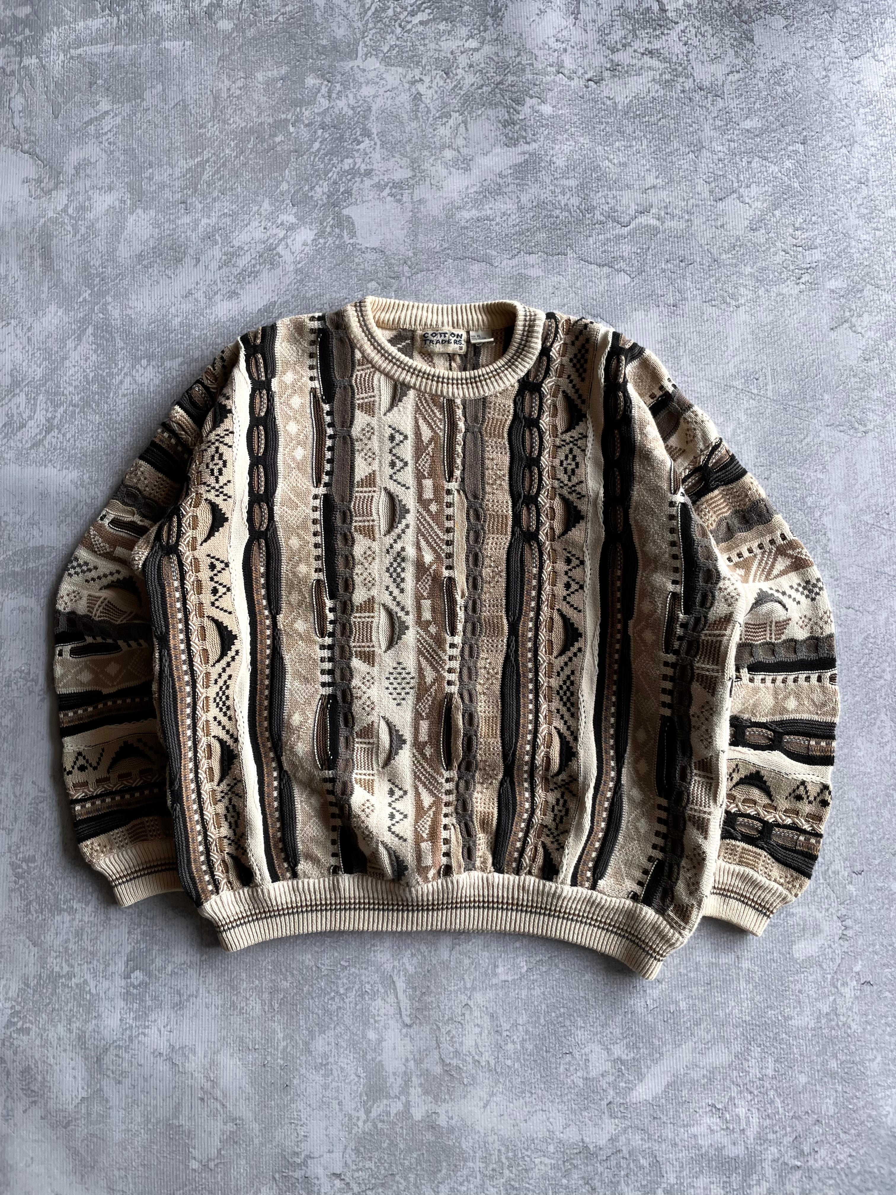 Vintage 90s Cotton Traders 3D Abstract Striped Coogi Style Knit Sweater - XL