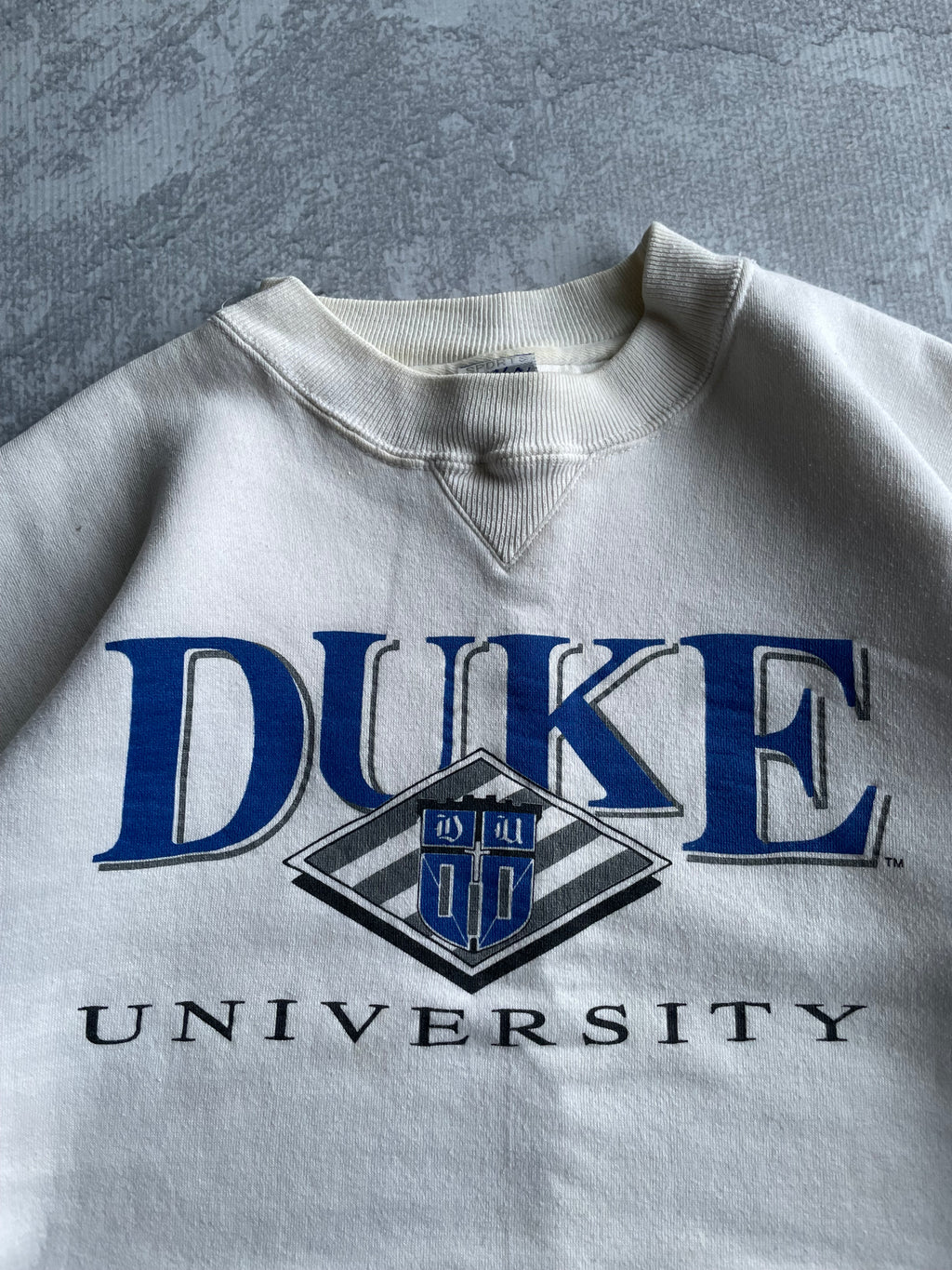 Vintage Duke University Spellout White Crewneck - L