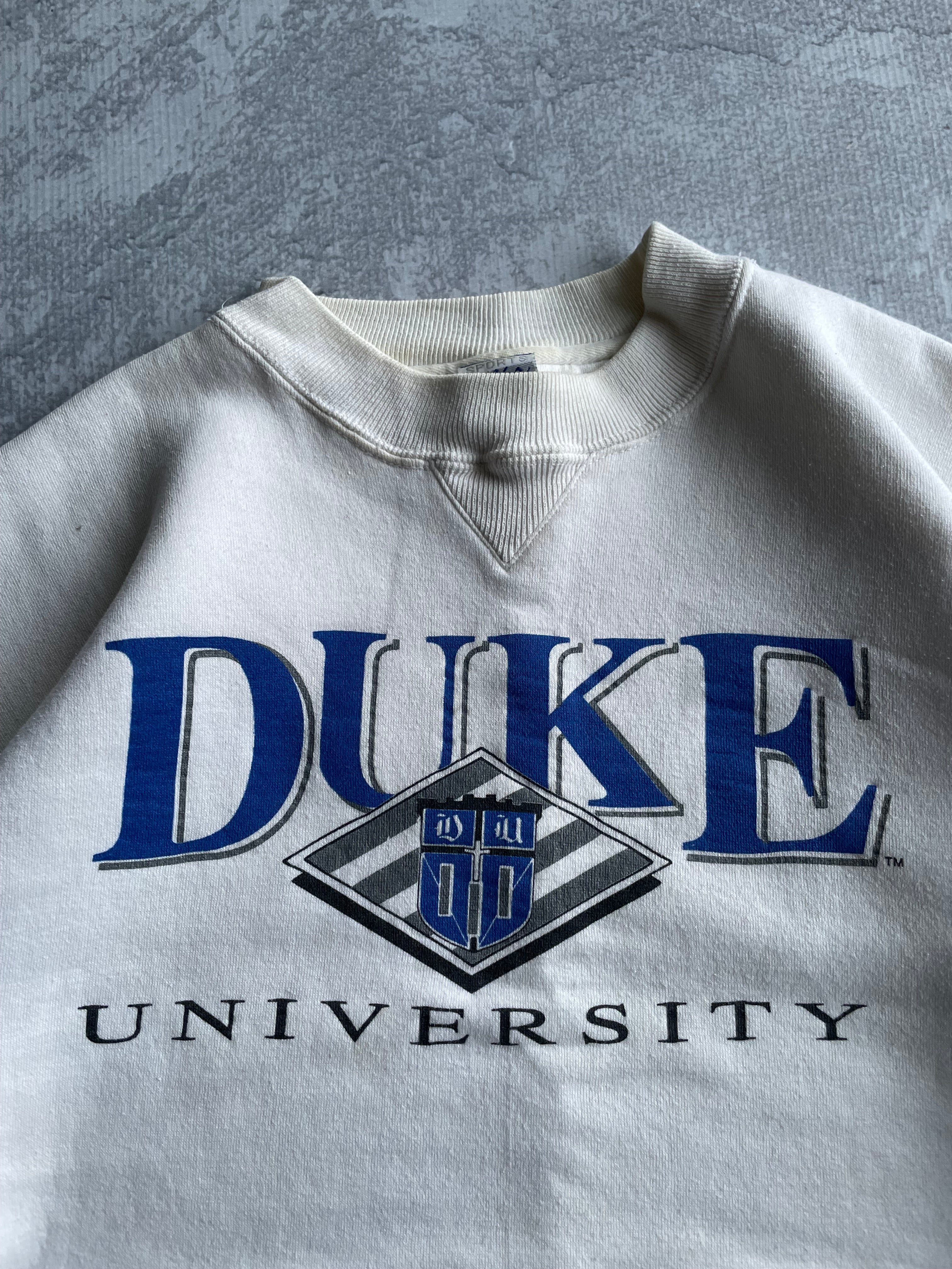 Vintage Duke University Spellout White Crewneck - L