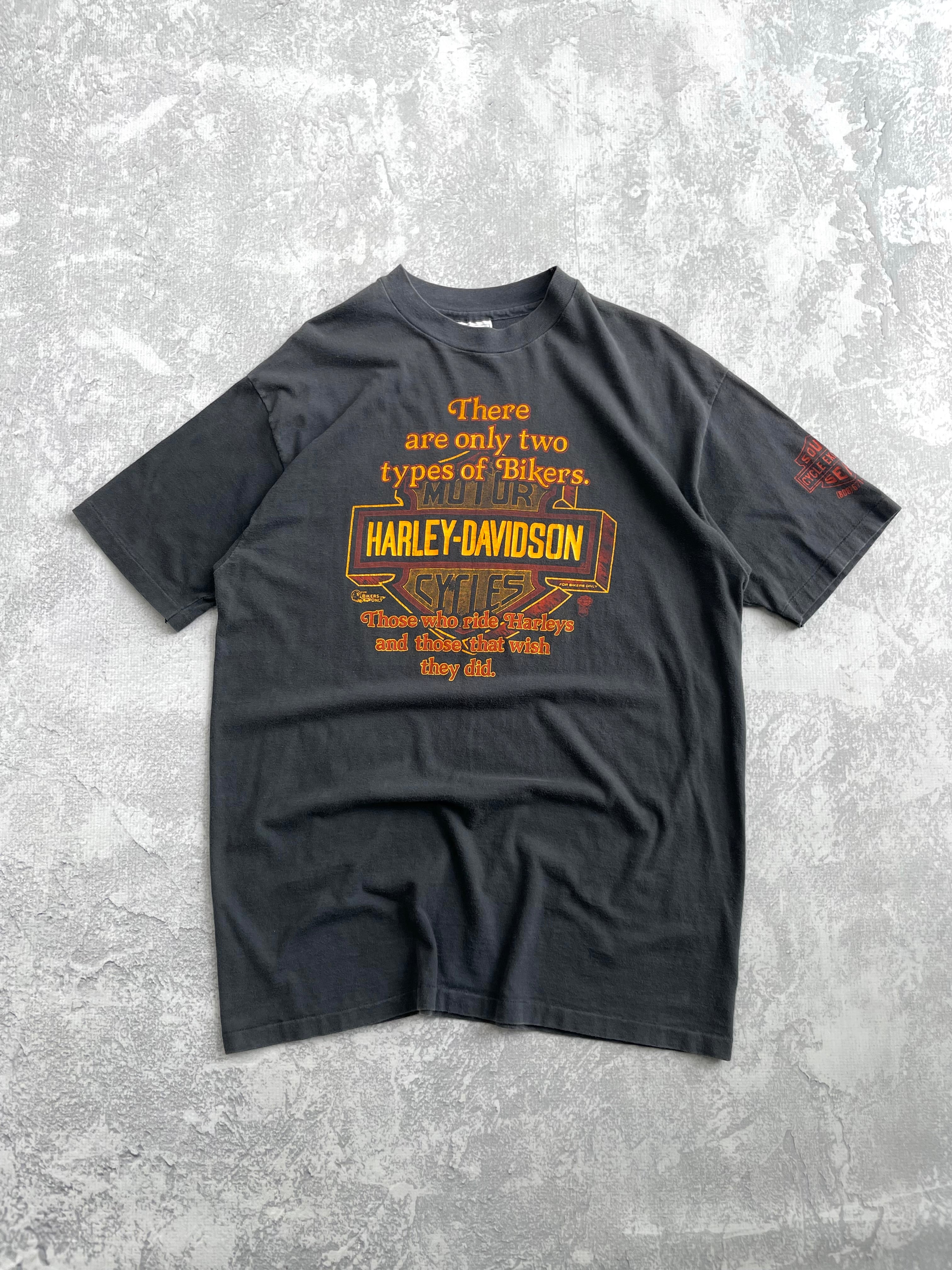 Vintage 90s Harley Davidson Two Types For of Bikers Black Tee Shirt - XL