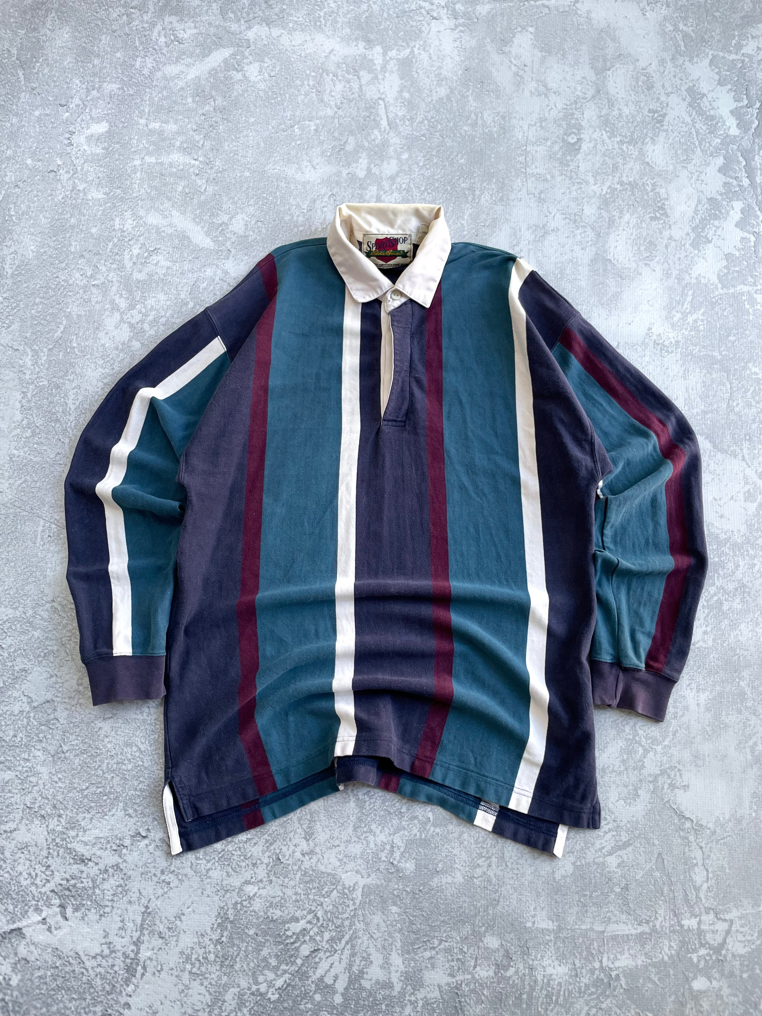 Vintage 90s Eddie Bauer Striped Rugby Polo Longsleeve - L
