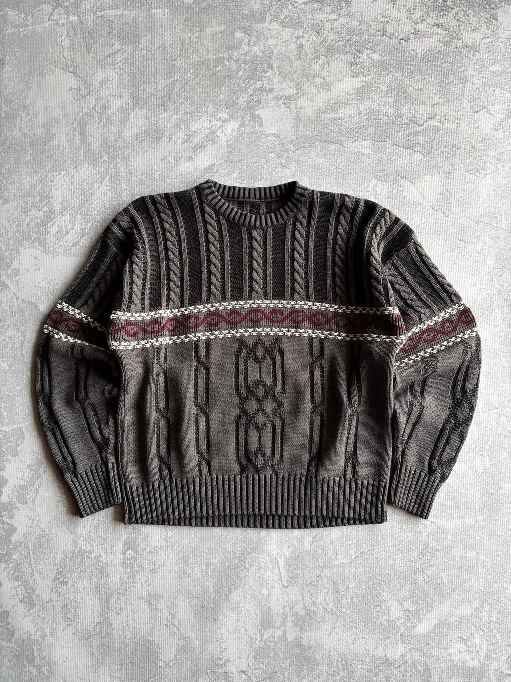 Vintage 90s 3D Abstract Striped Coogi Style Knit Sweater - M