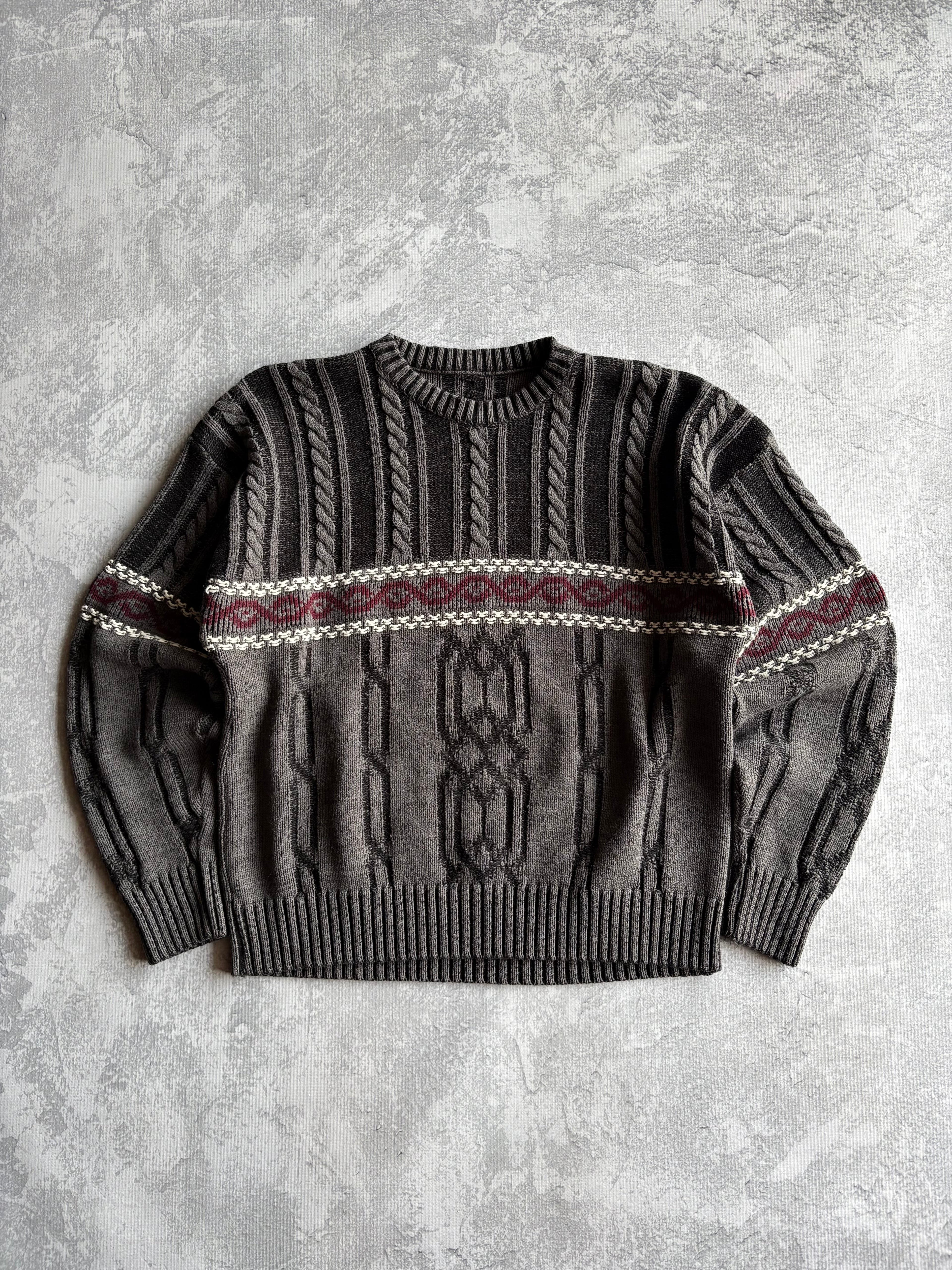 Vintage 90s 3D Abstract Striped Coogi Style Knit Sweater - M