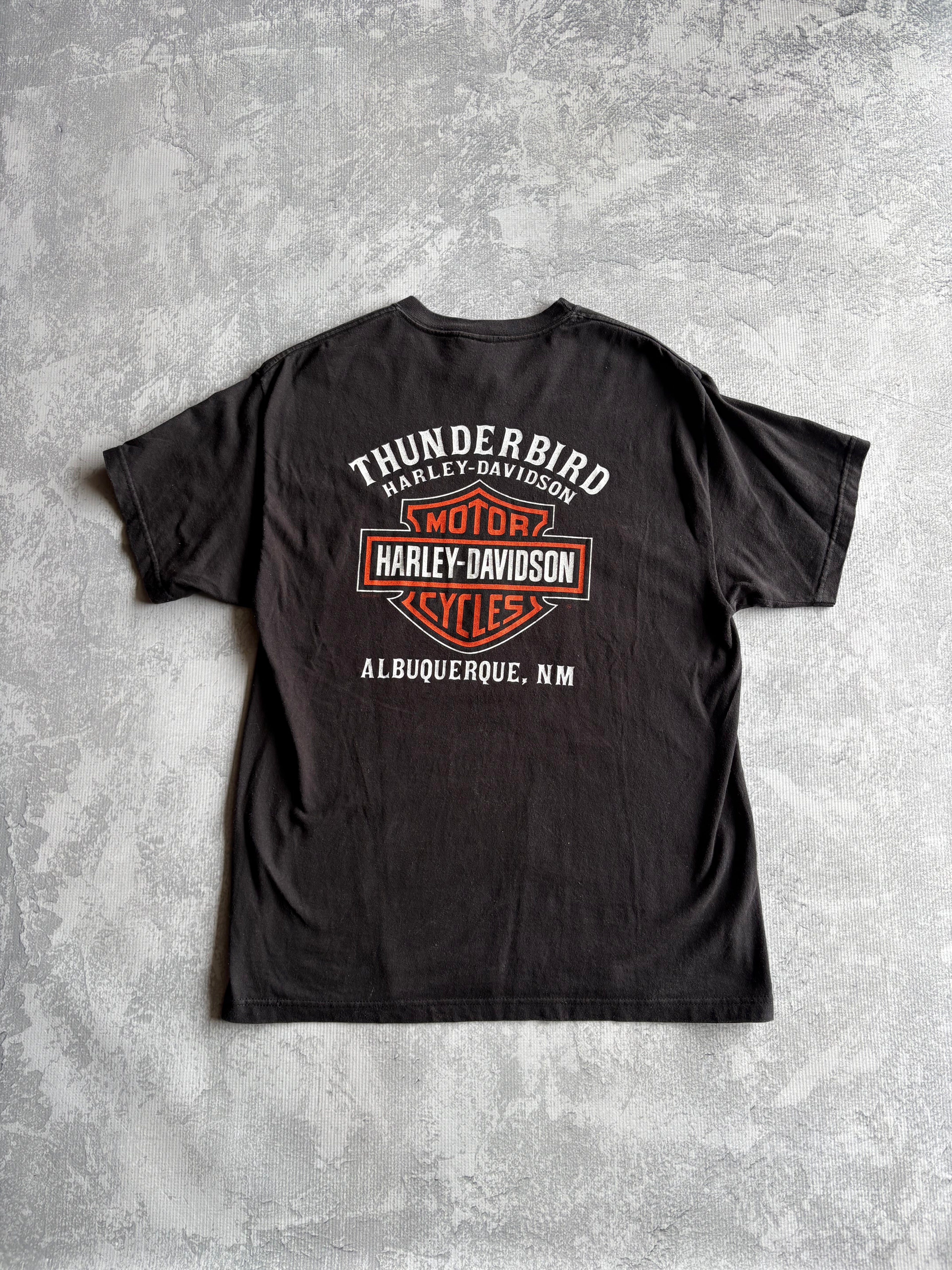 Vintage Harley Davidson Flaming Bike Black Tee Shirt - L