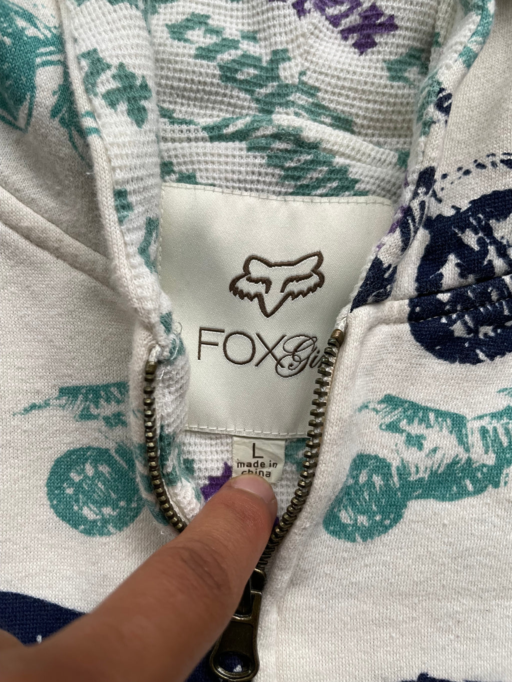 Vintage 2000s Y2K Fox Racing AOP Zip Up Womens Hoodie - L