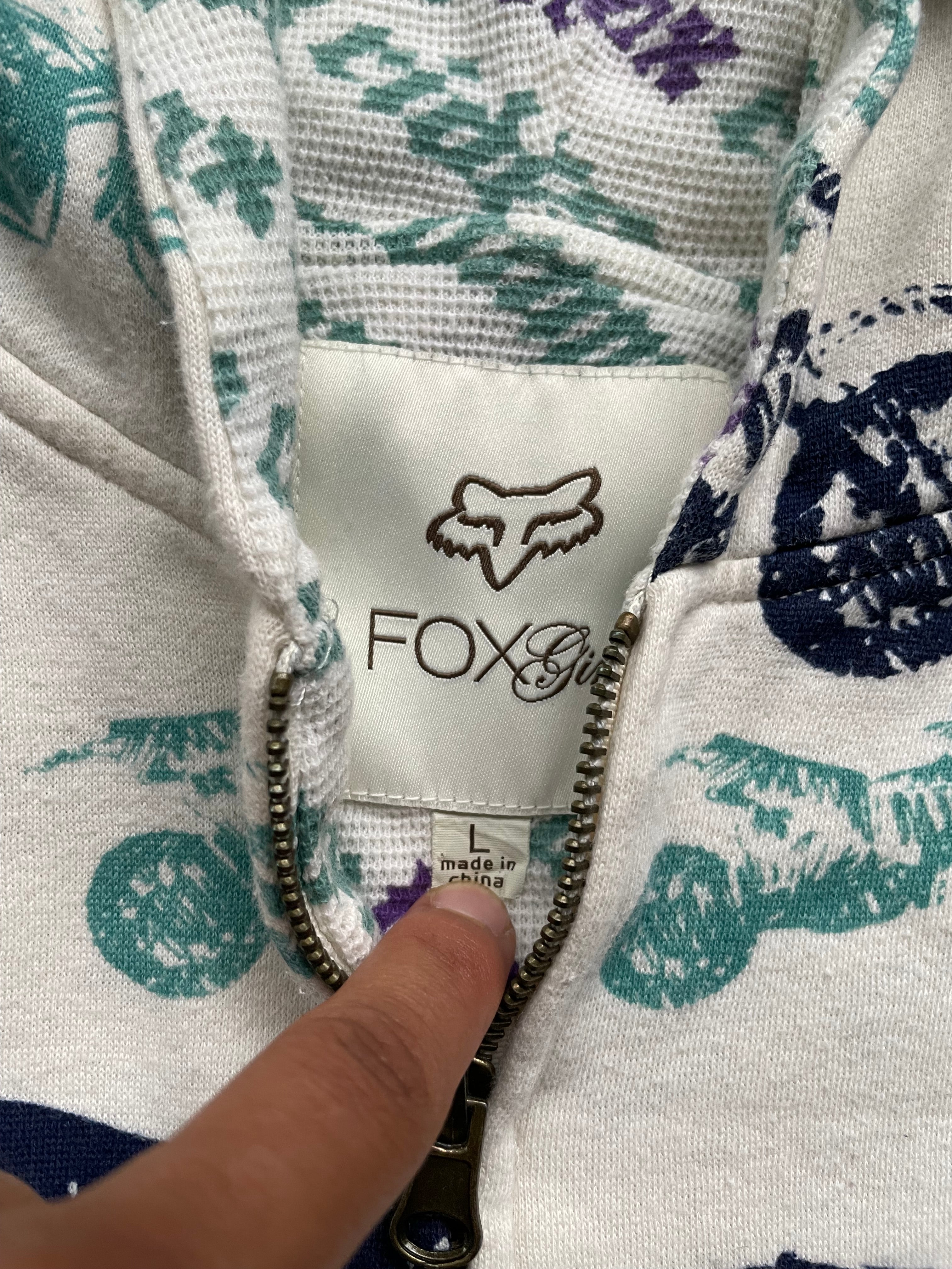 Vintage 2000s Y2K Fox Racing AOP Zip Up Womens Hoodie - L