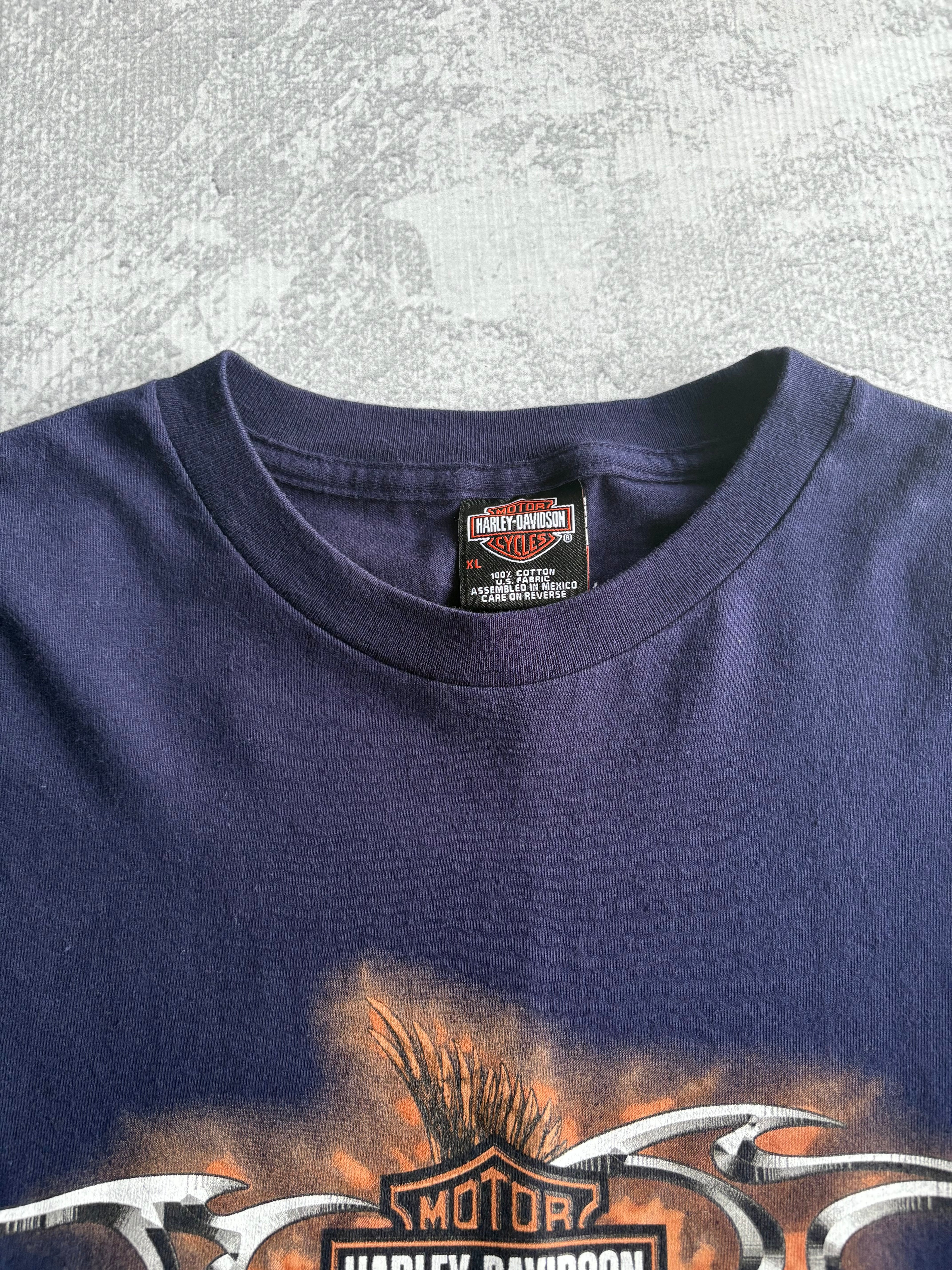 Vintage 2002 Harley Davidson Grunge Biker Navy Tee Shirt - XL
