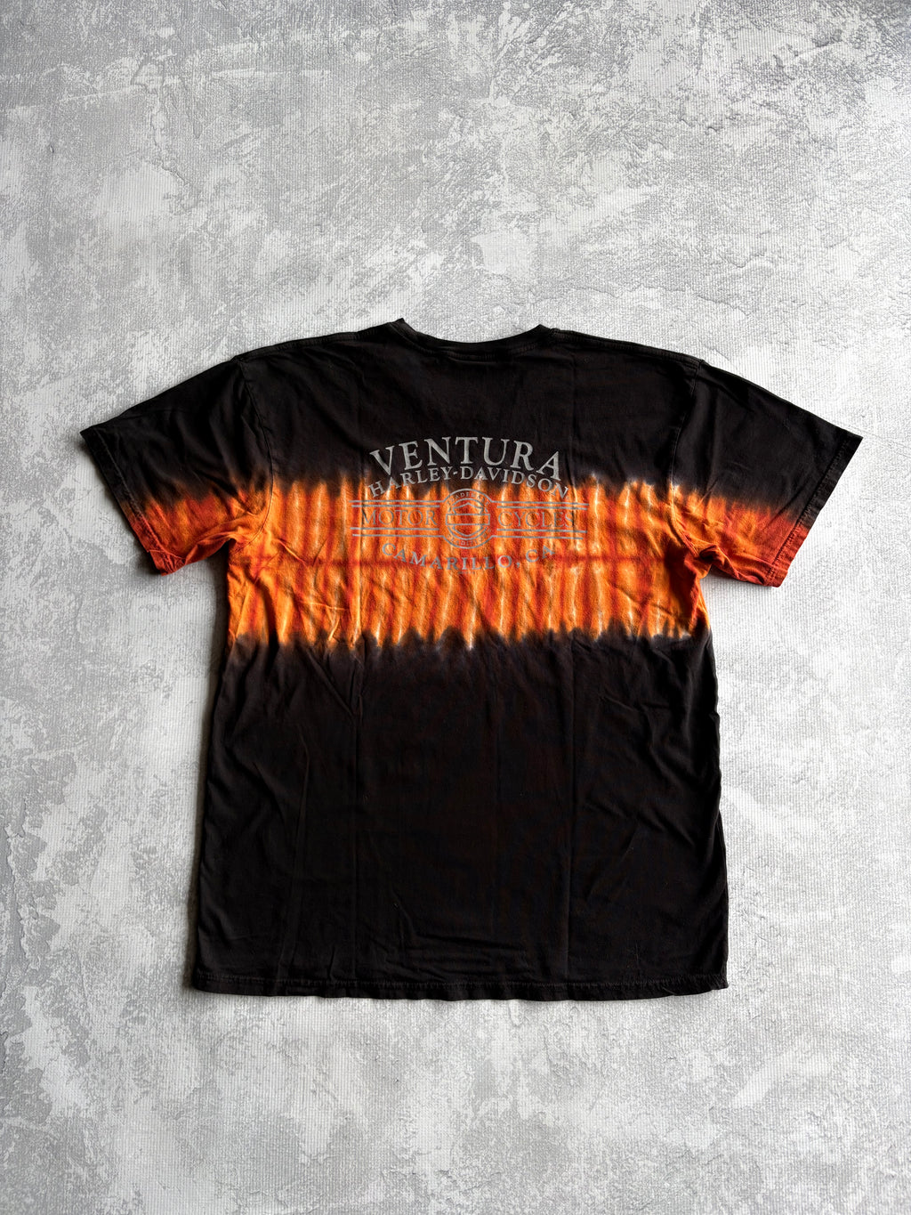 Vintage Harley Davidson Spellout Logo Tie Dye Black Tee Shirt - L