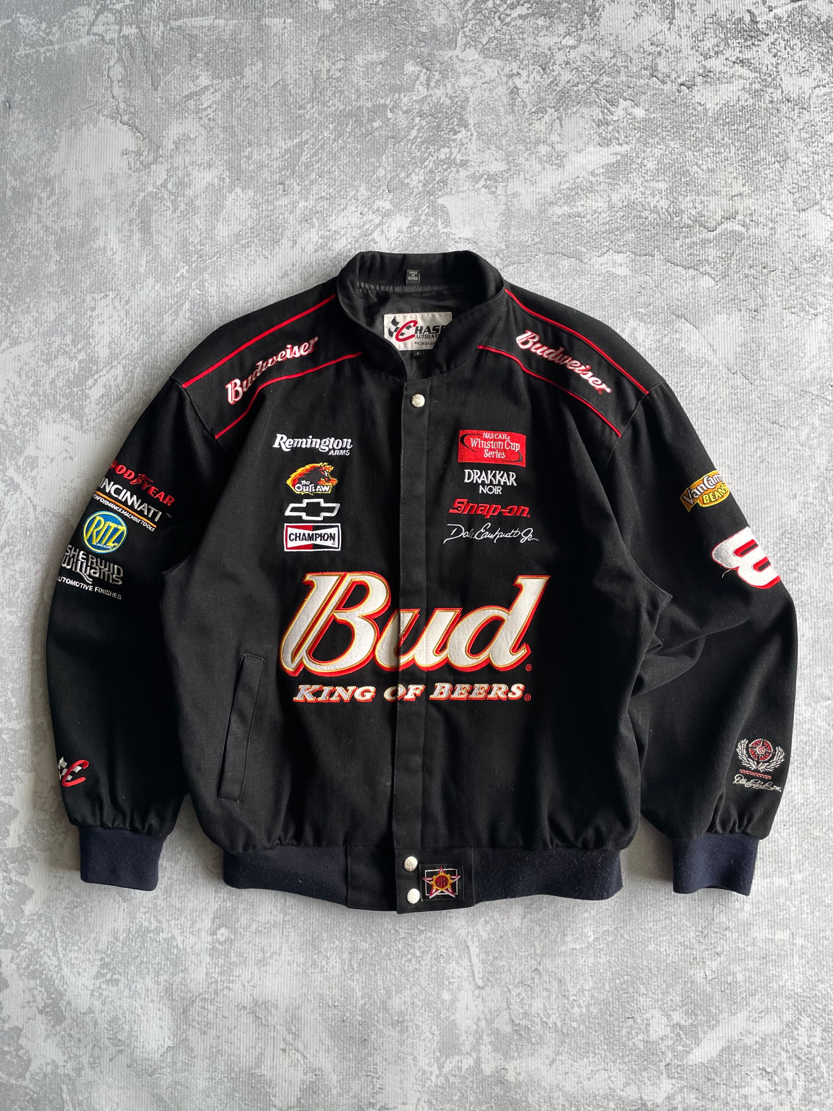 Vintage 90s Dale Earnhardt Jr NASCAR Budweiser Black Jacket - L
