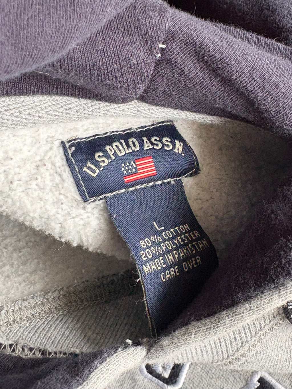 Vintage U.S. Polo ASSN Spellout Grey Hoodie - L