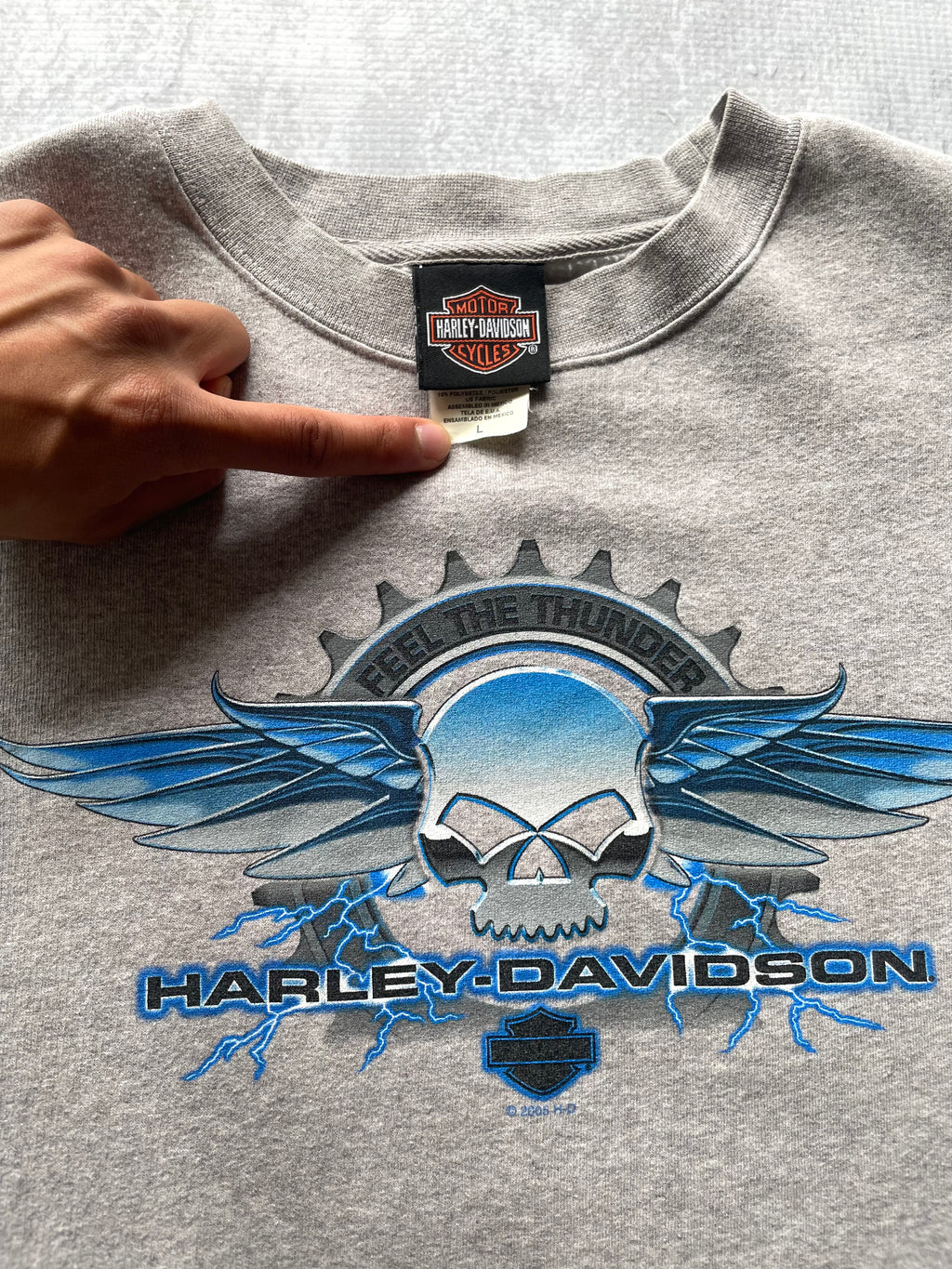 Vintage 2000s Harley Davidson Lighting Sleeve Grey Sweatshirt - L